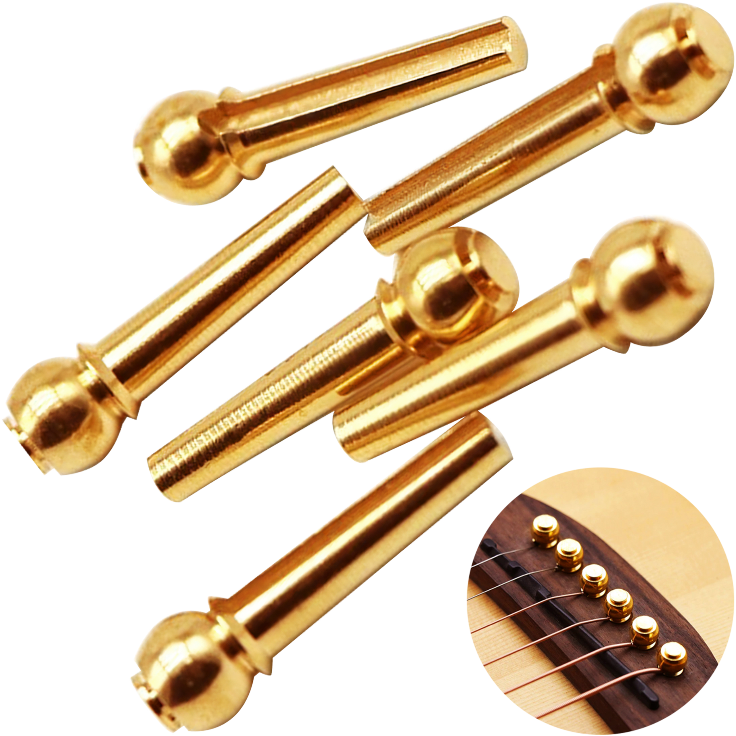 Paq 6 Pines Clavijas P/ Puente de Guitarra Repuestos Laton Dorado (6 pz)