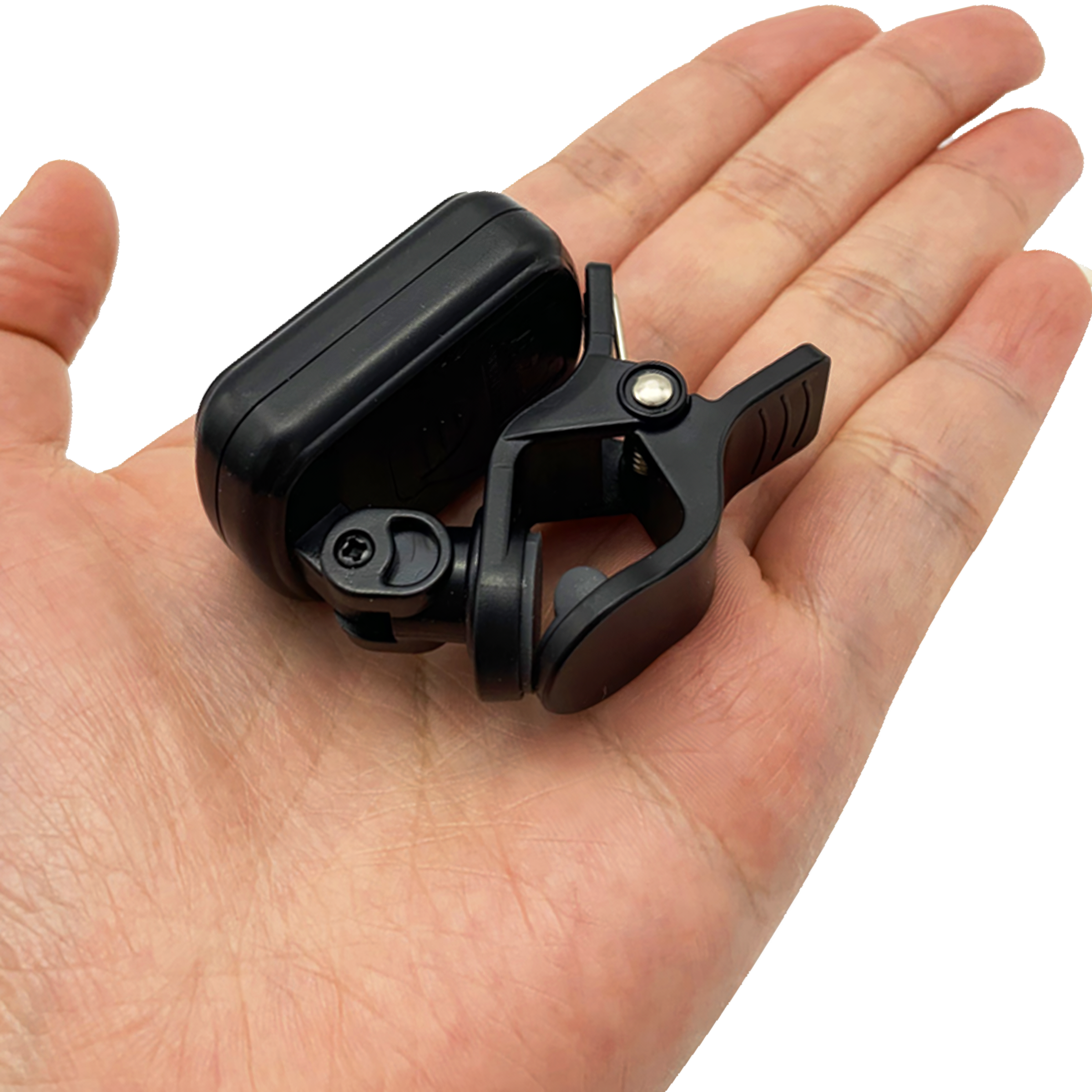 Afinador digital con clip y pantalla LCD a color, compatible con guitarra, bajo, ukelele y violín, muestra nota E con indicador de afinación; diseño compacto y clip giratorio 360 grados.