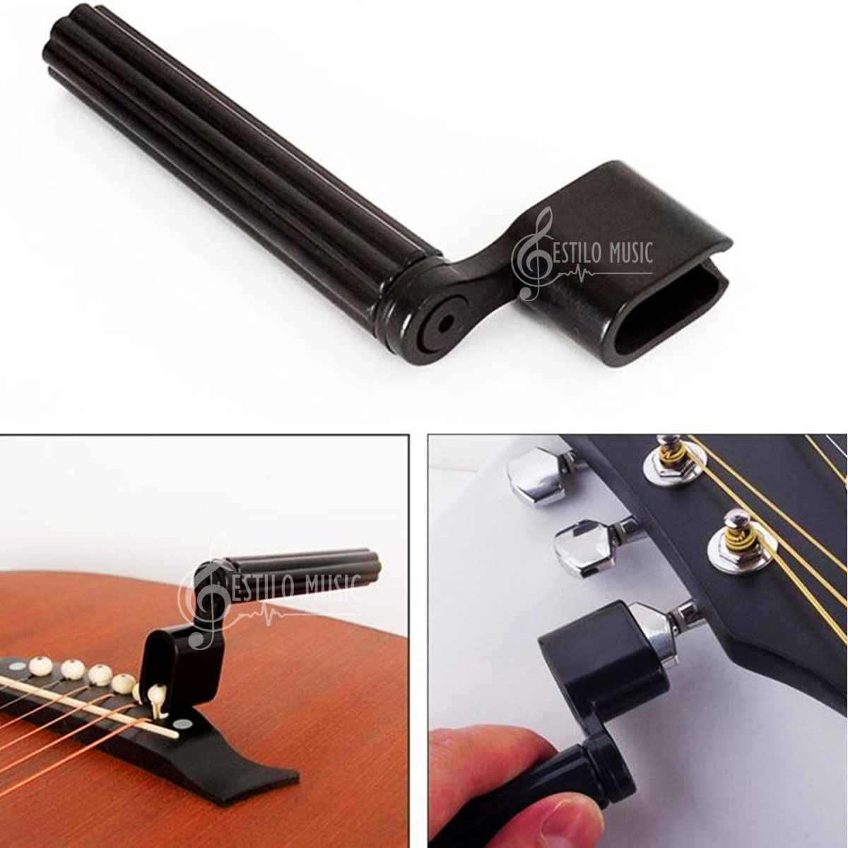 Bobinadora de Cuerdas para guitarra multifuncional marca Estilo Music enrollador y desenrollador de cuerdas con extractor de pines de puente