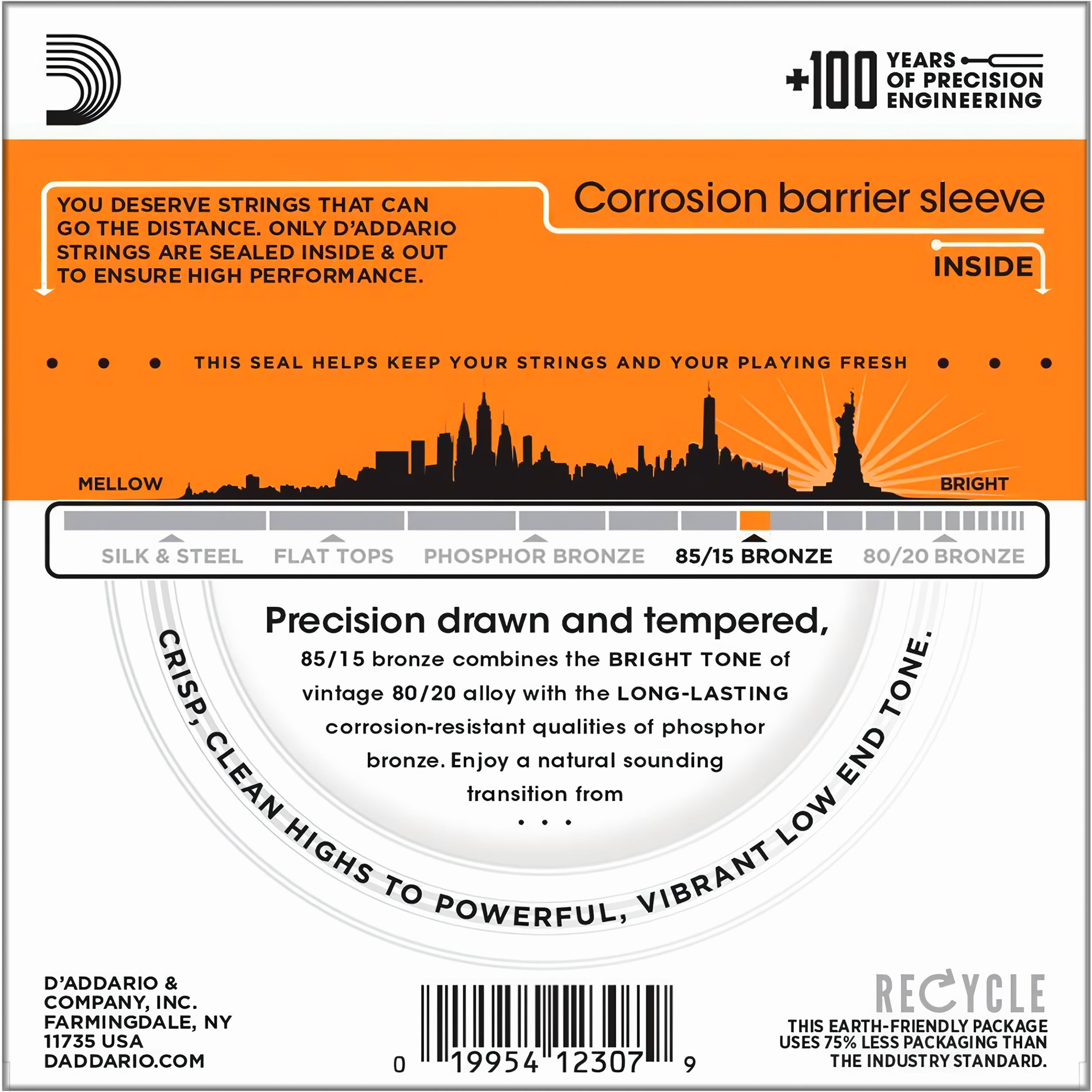 D’Addario EZ900 cuerdas acústicas 85/15 Bronze, calibre extra light .010-.050, tono balanceado y gran proyección daddario