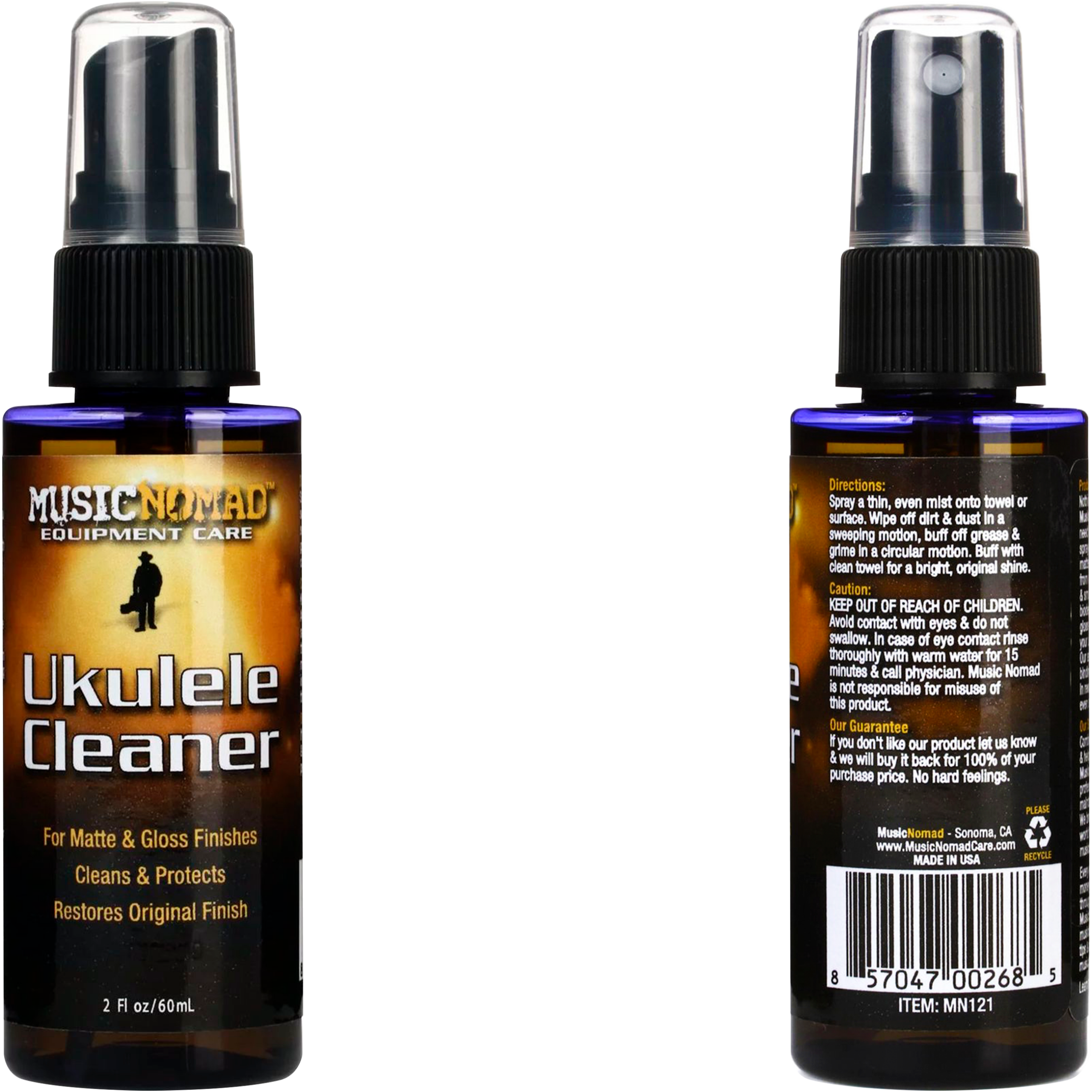Music Nomad MN121 Ukulele Cleaner spray — limpia y protege acabados mate y gloss, fórmula antiestática con aroma agradable