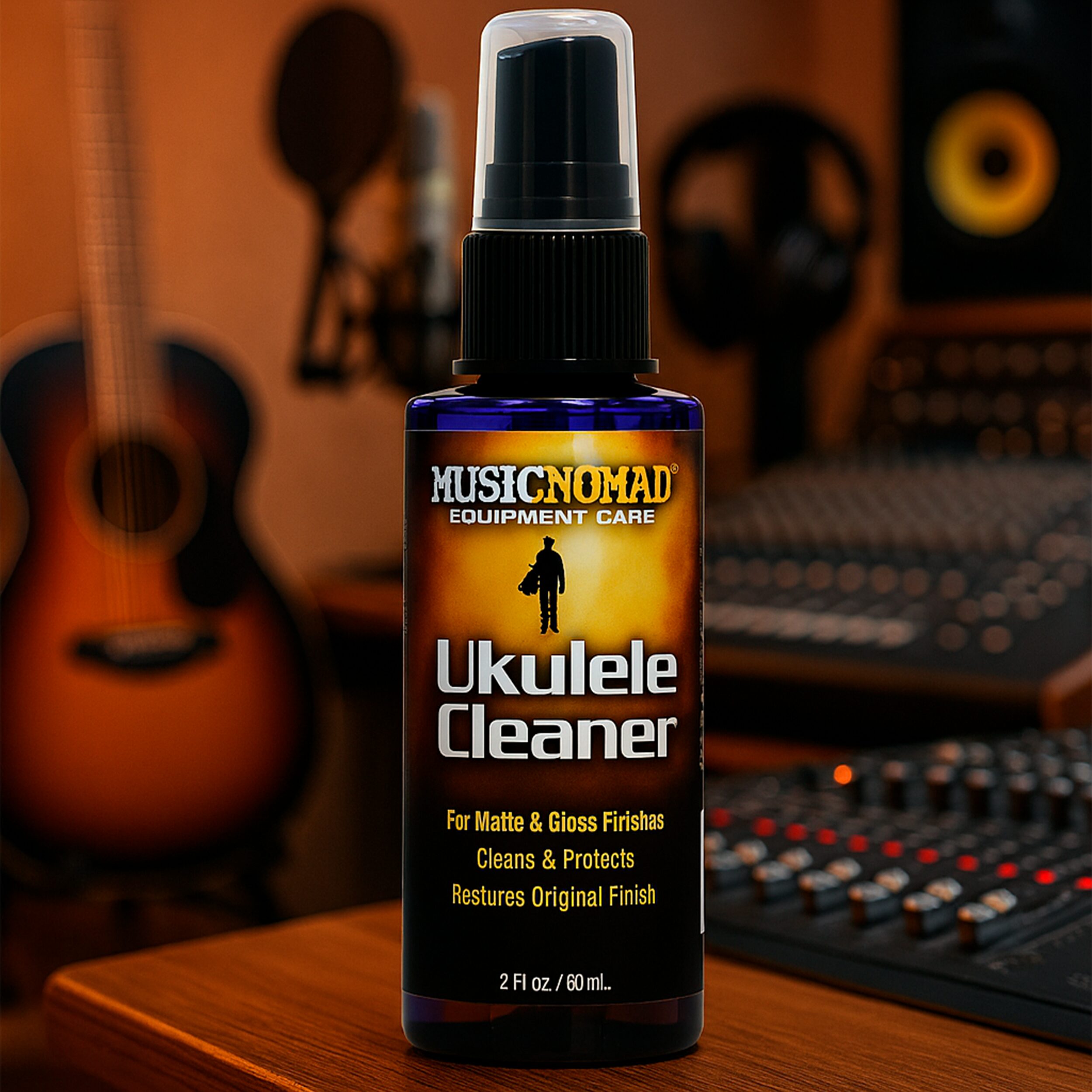 Music Nomad MN121 Ukulele Cleaner spray — limpia y protege acabados mate y gloss, fórmula antiestática con aroma agradable