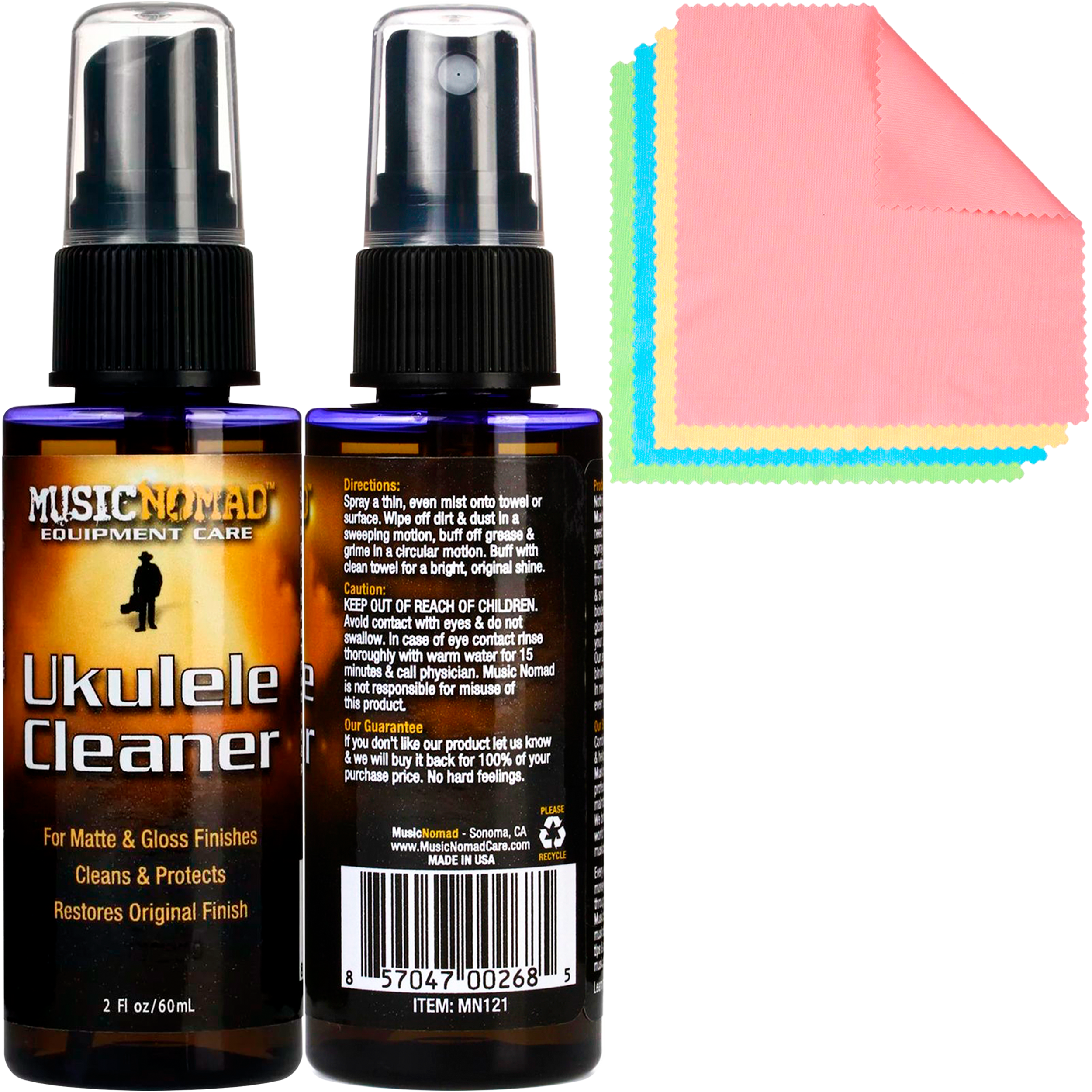 Music Nomad MN121 Ukulele Cleaner spray — limpia y protege acabados mate y gloss, fórmula antiestática con aroma agradable