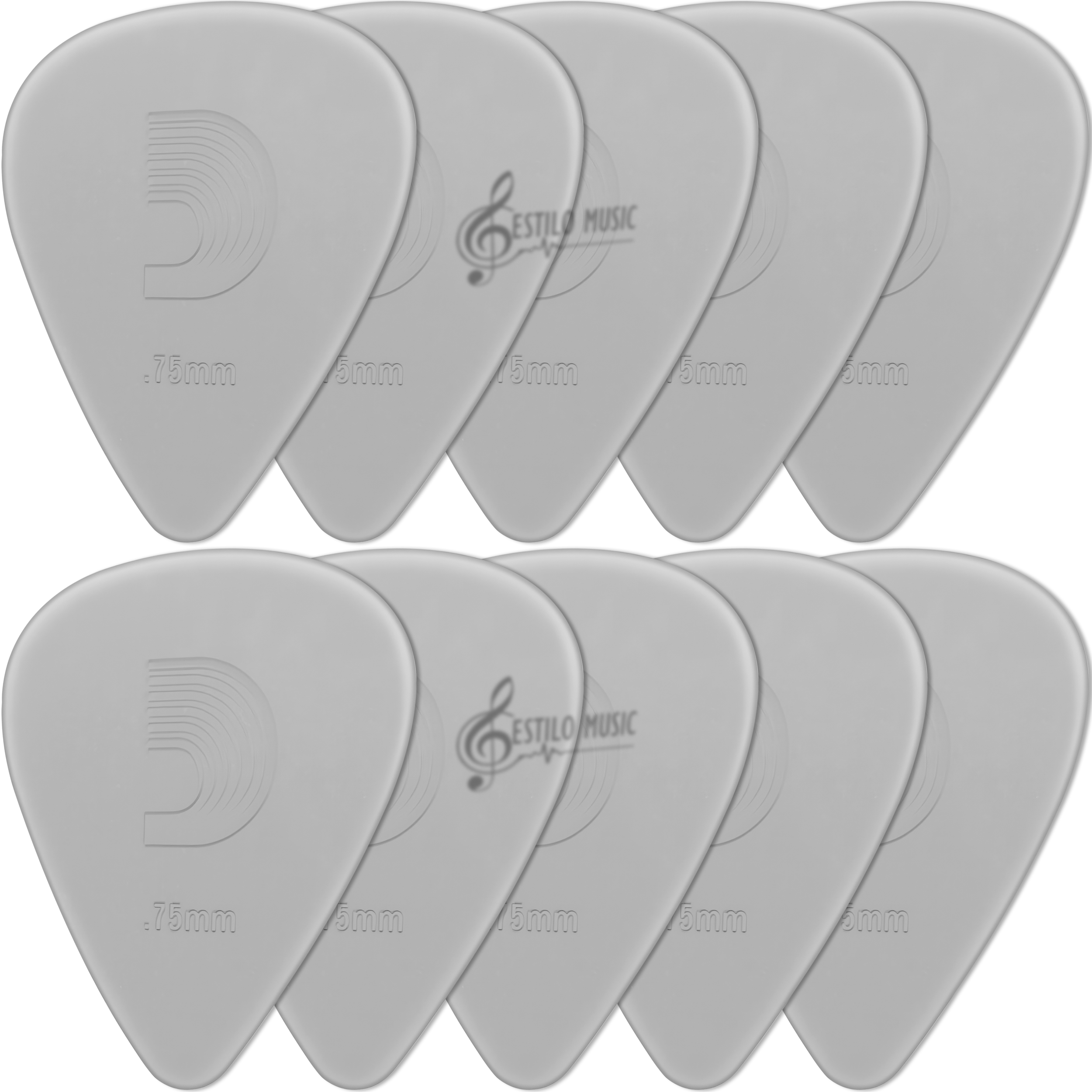 10 Plumillas Nyflex Daddario de nylon calibre 0.75 mm, paquete original con patrón de agarre, tono cálido y sensación flexible para guitarristas 1NFX4-10