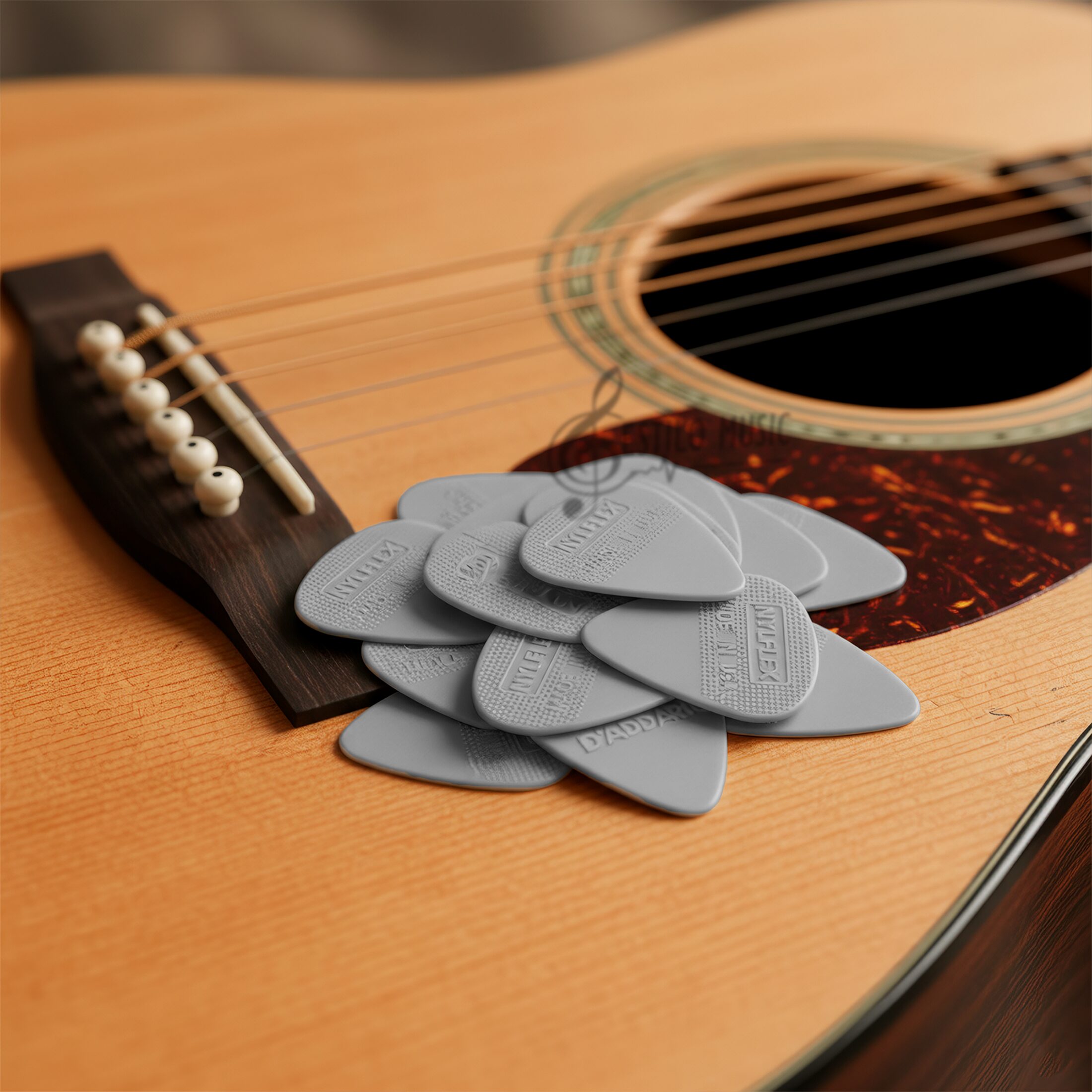 10 Plumillas Nyflex Daddario de nylon calibre 0.75 mm, paquete original con patrón de agarre, tono cálido y sensación flexible para guitarristas 1NFX4-10