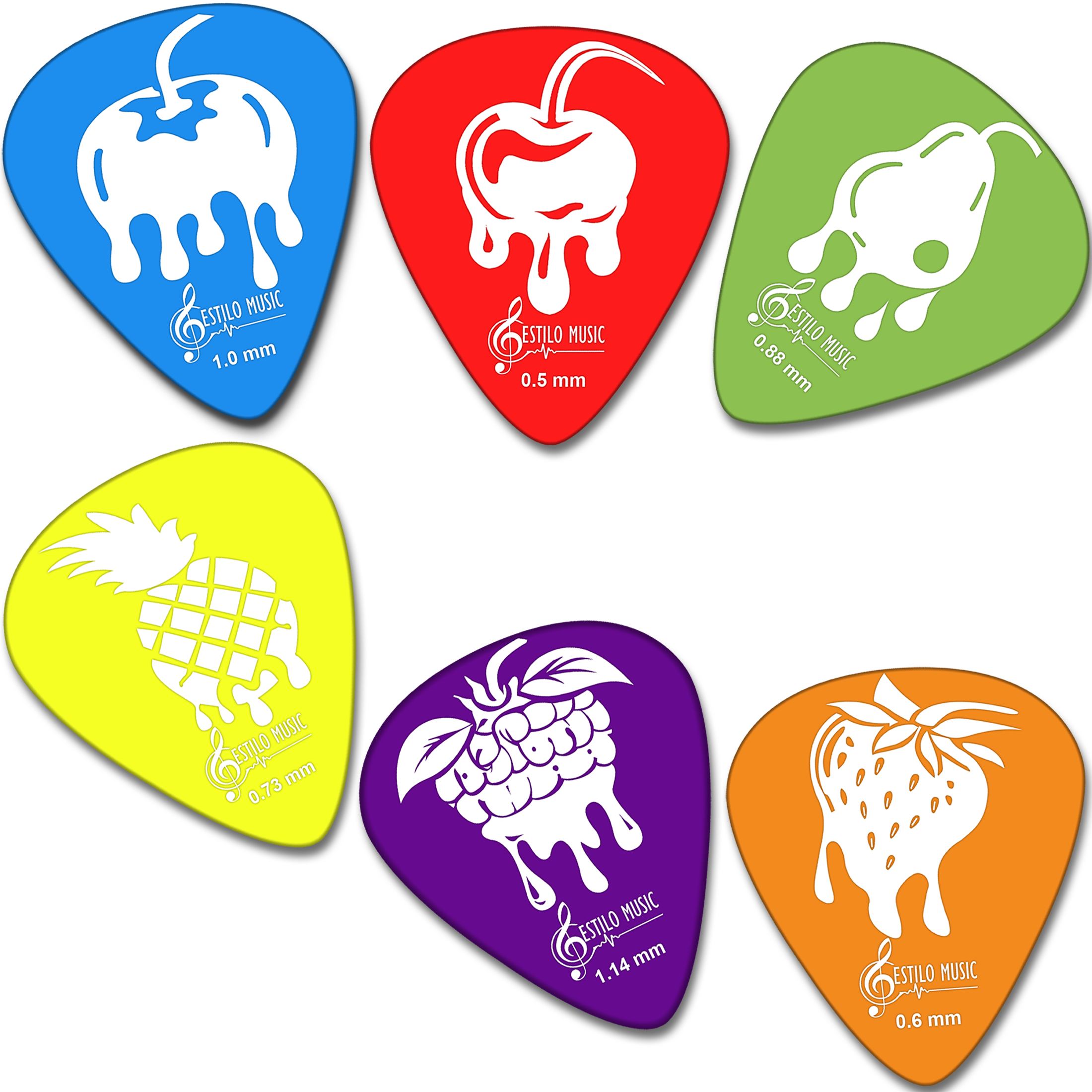 10 Púas para Guitarra Estilo Music Fruits Cherry modelo EM Fruits Cherry de Derlin, alta durabilidad, tono brillante y diseño coleccionable PF10