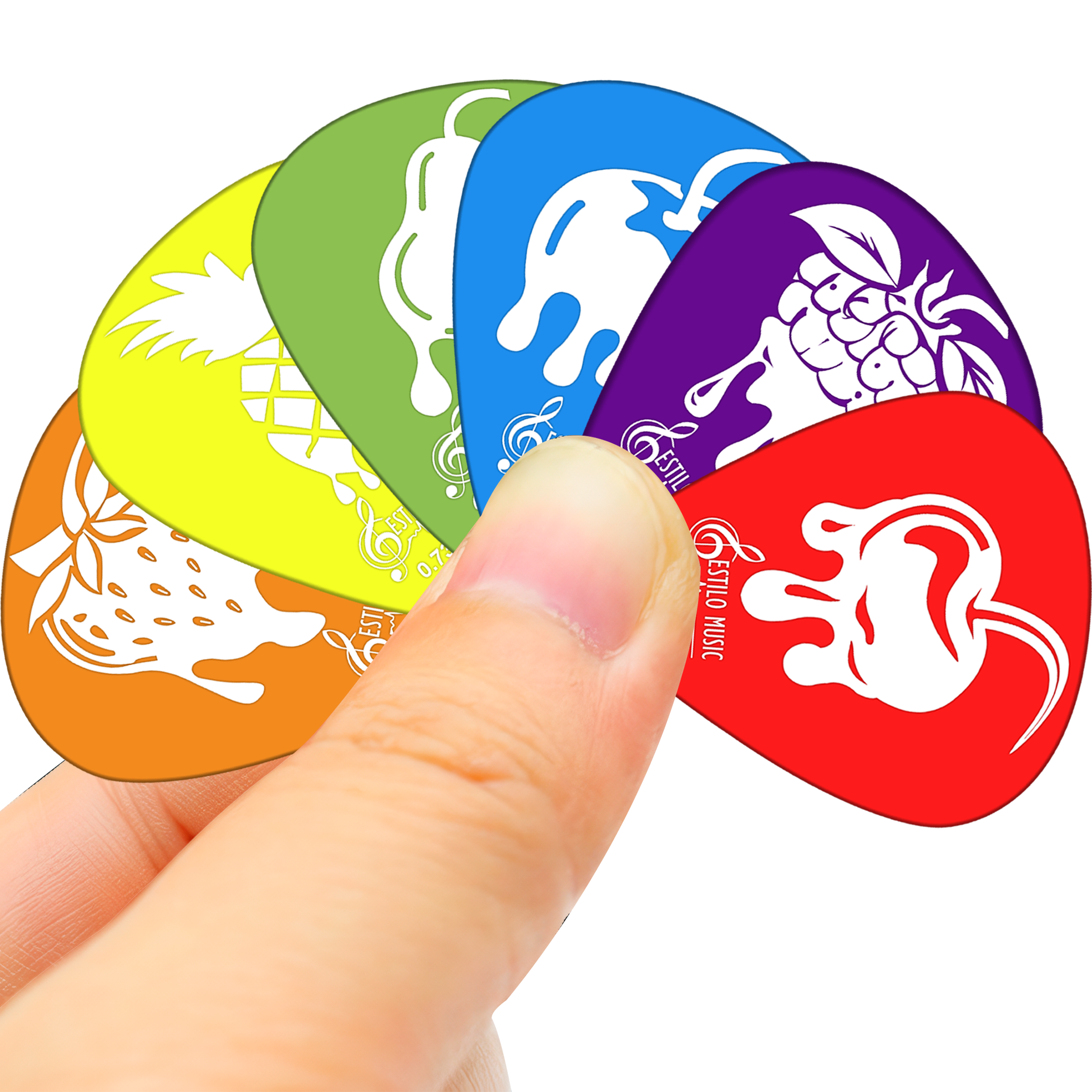 10 Púas para Guitarra Estilo Music Fruits Cherry modelo EM Fruits Cherry de Derlin, alta durabilidad, tono brillante y diseño coleccionable PF10