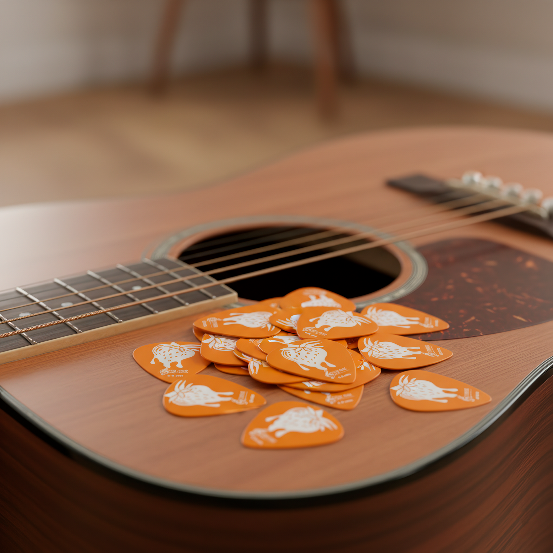 10 Púas para Guitarra Estilo Music Fruits Cherry modelo EM Fruits Cherry de Derlin, alta durabilidad, tono brillante y diseño coleccionable PF10