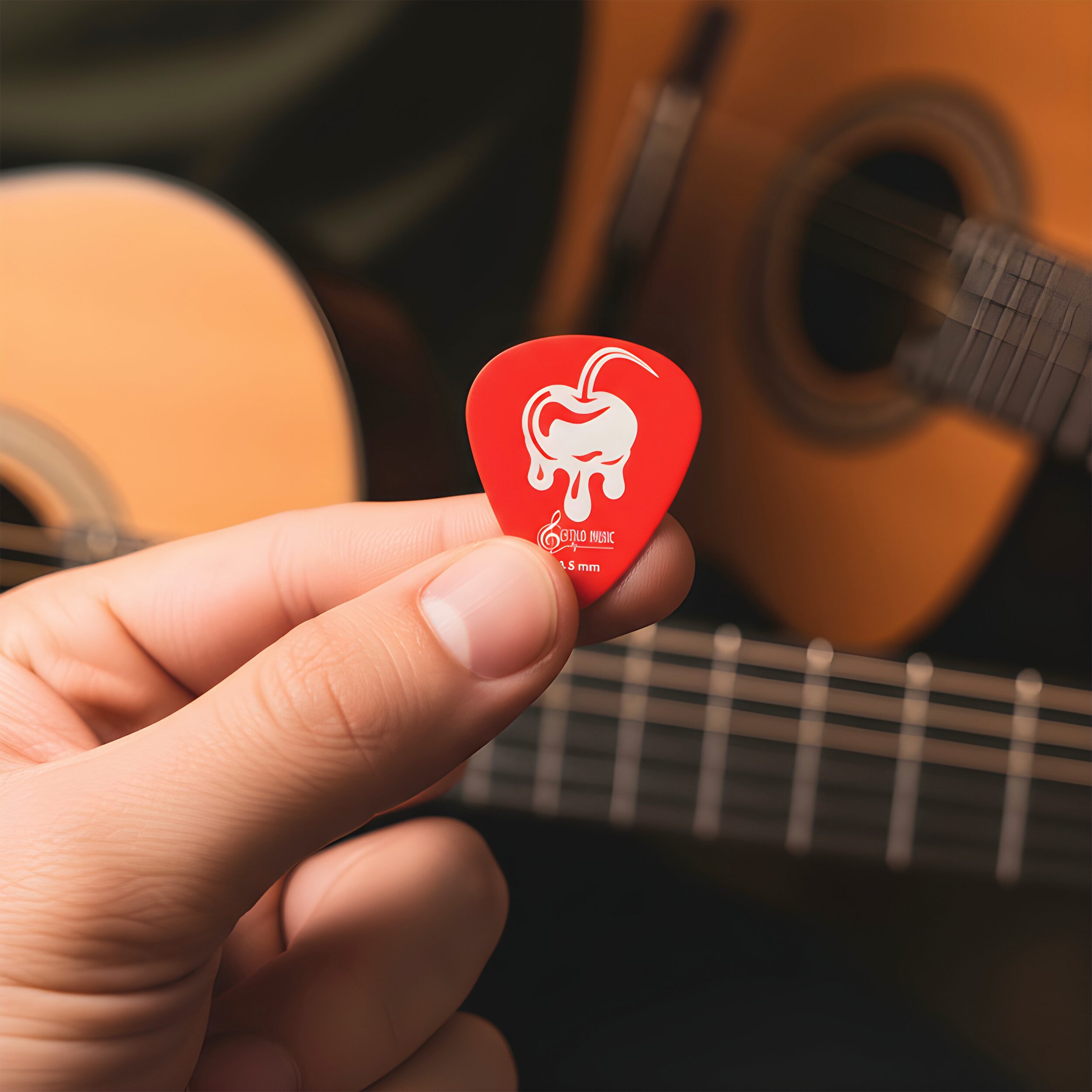 10 Púas para Guitarra Estilo Music Fruits Cherry modelo EM Fruits Cherry de Derlin, alta durabilidad, tono brillante y diseño coleccionable PF10