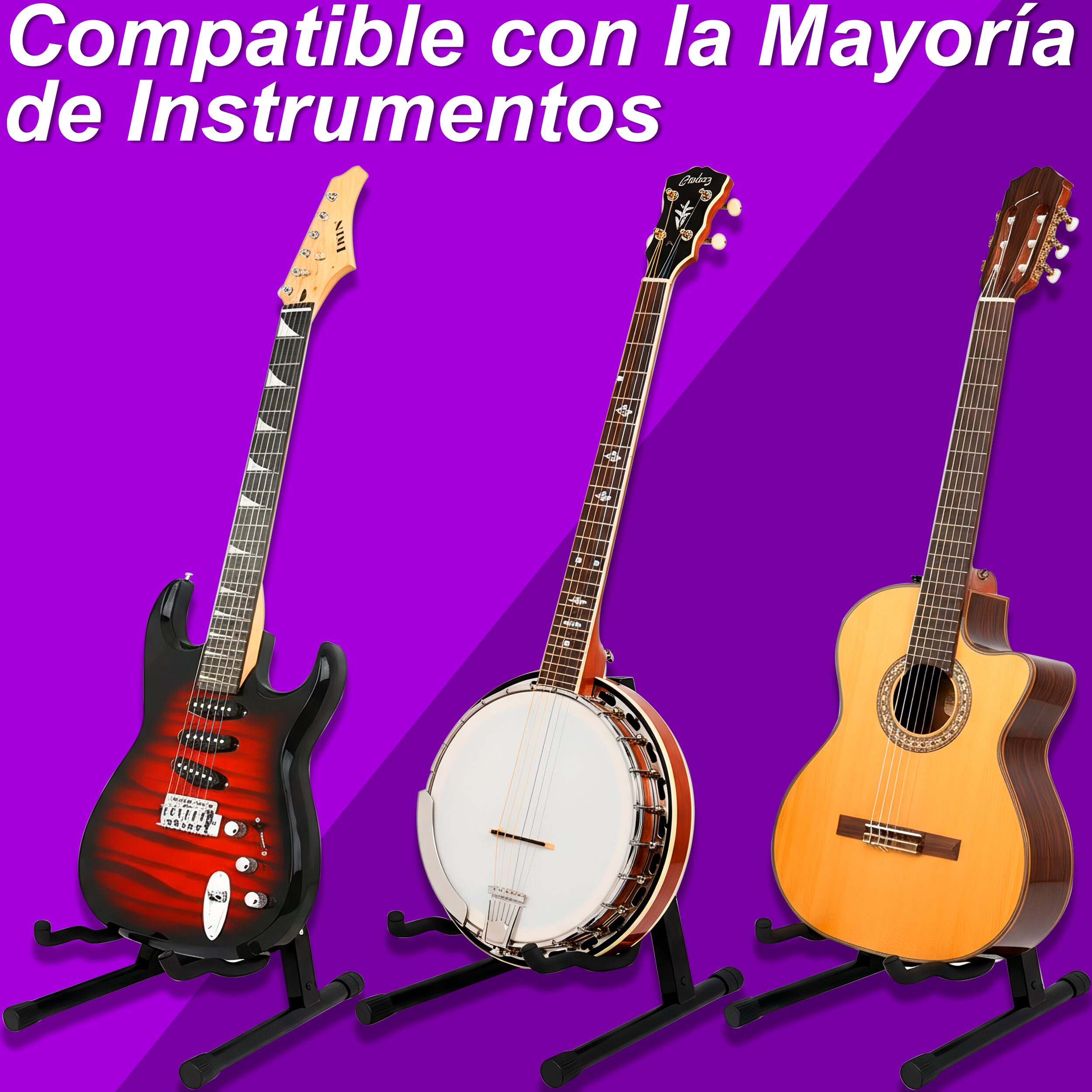 Base Soporte de Guitarra plegable metálica con recubrimiento de silicón antideslizante, diseño compacto para viaje, violin, bajo, guitarra electrica, bajoloche, banjo, mandolina RM44
