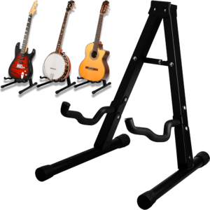 Base Soporte de Guitarra plegable metálica con recubrimiento de silicón antideslizante, diseño compacto para viaje, violin, bajo, guitarra electrica, bajoloche, banjo, mandolina RM44