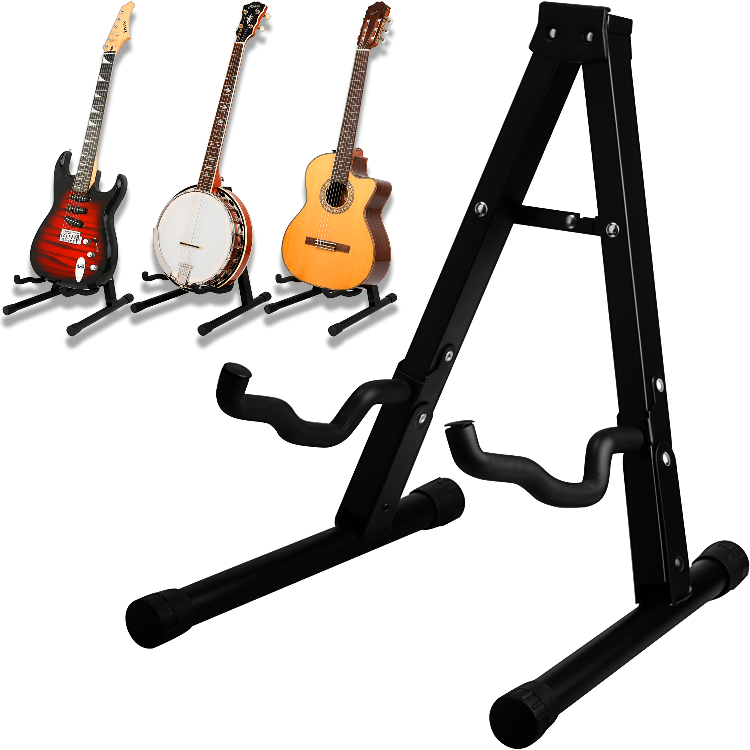 Base Soporte de Guitarra plegable metálica con recubrimiento de silicón antideslizante, diseño compacto para viaje, violin, bajo, guitarra electrica, bajoloche, banjo, mandolina RM44
