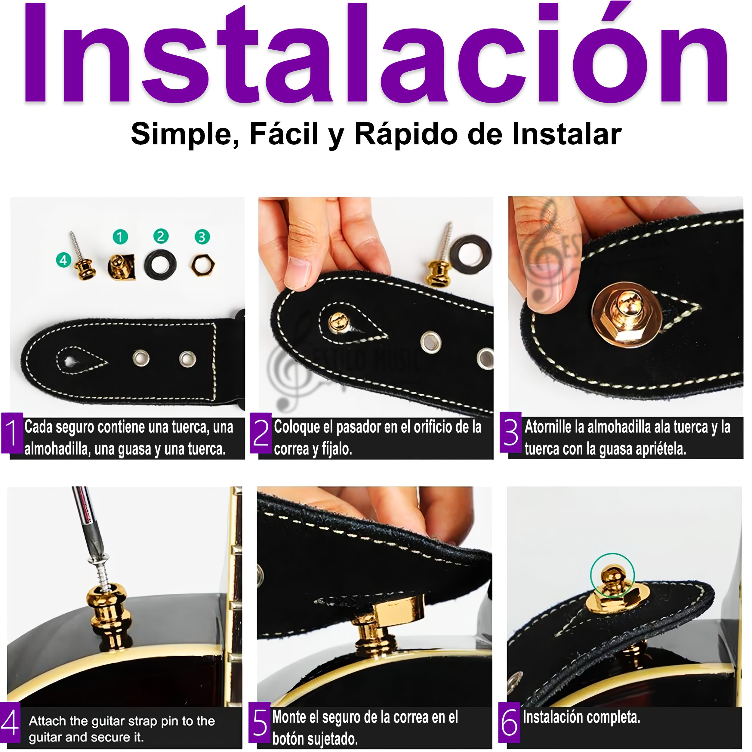 Botones metálicos desmontables para correa de guitarra acústica – set de dos, metal duradero y estilo elegante Juego de botones para correa strap desmontables, diseño metálico resistente para guitarra acústica TQPG Straplocks