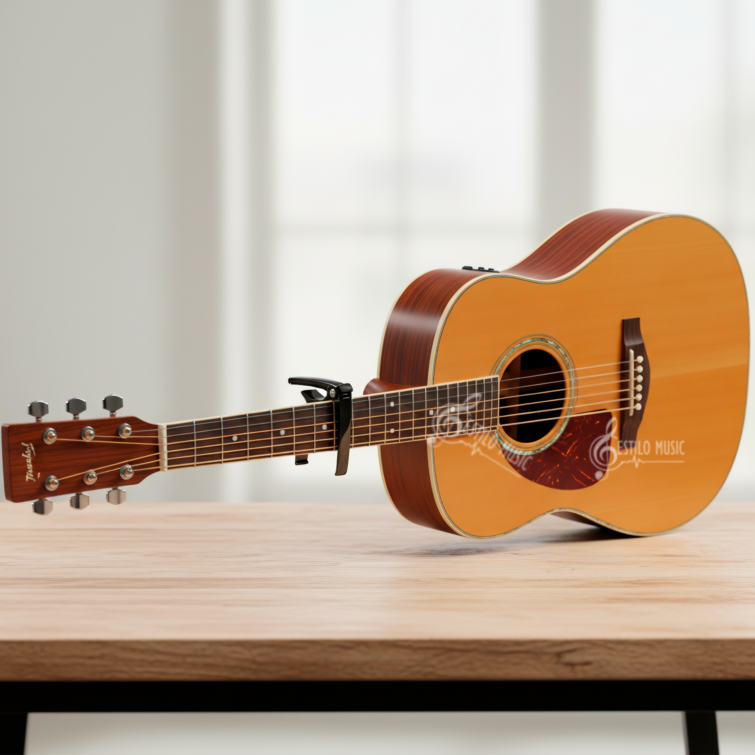 Capotraste Capo Guitarra 4-en-1: cejilla, corta cuerdas, quita pines y pick holder multifuncional para Guitarra, herramienta 4-en-1 que corta cuerdas, extrae pines, sujeta púas y funciona como capo BD01