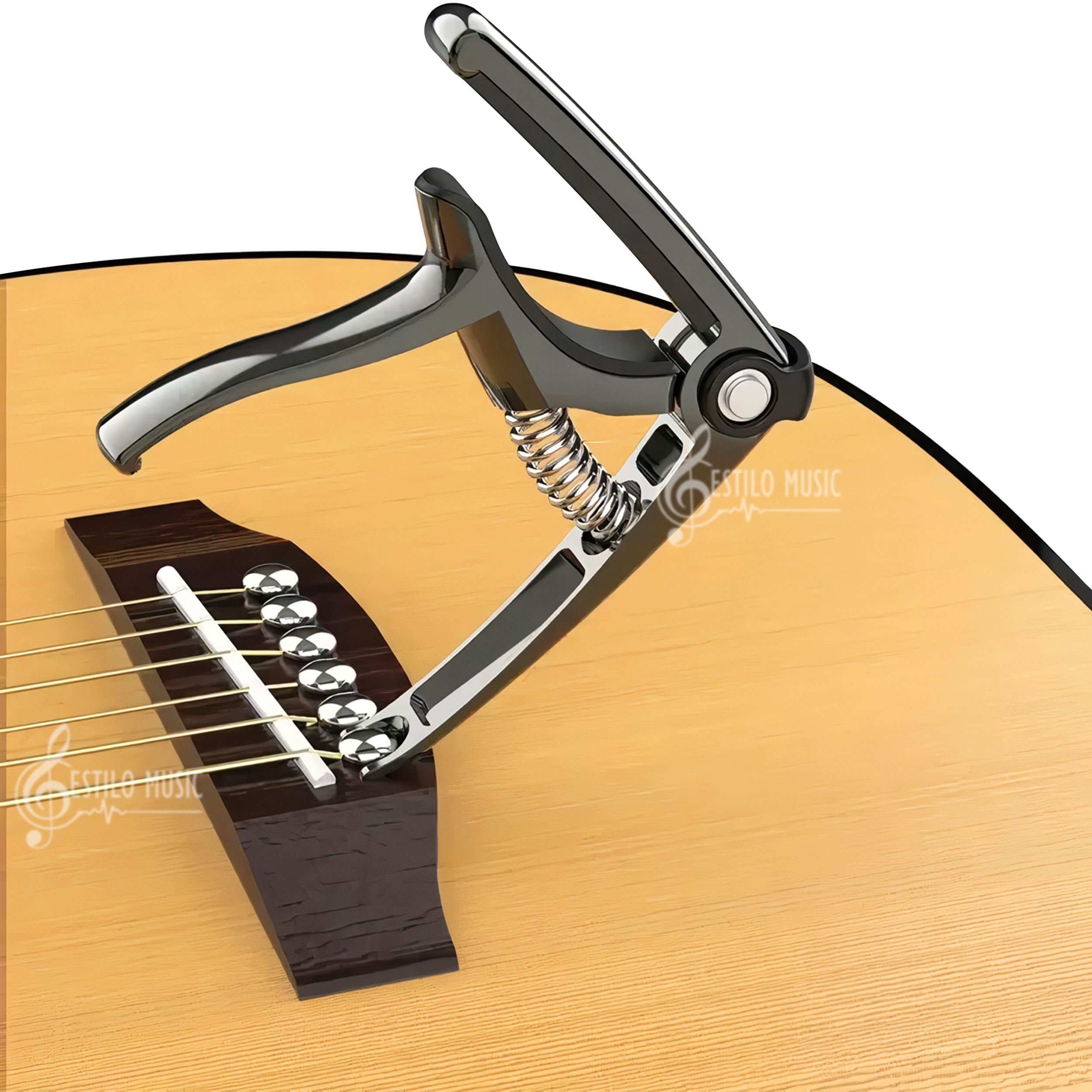 Capotraste Capo Guitarra 4-en-1: cejilla, corta cuerdas, quita pines y pick holder multifuncional para Guitarra, herramienta 4-en-1 que corta cuerdas, extrae pines, sujeta púas y funciona como capo BD01