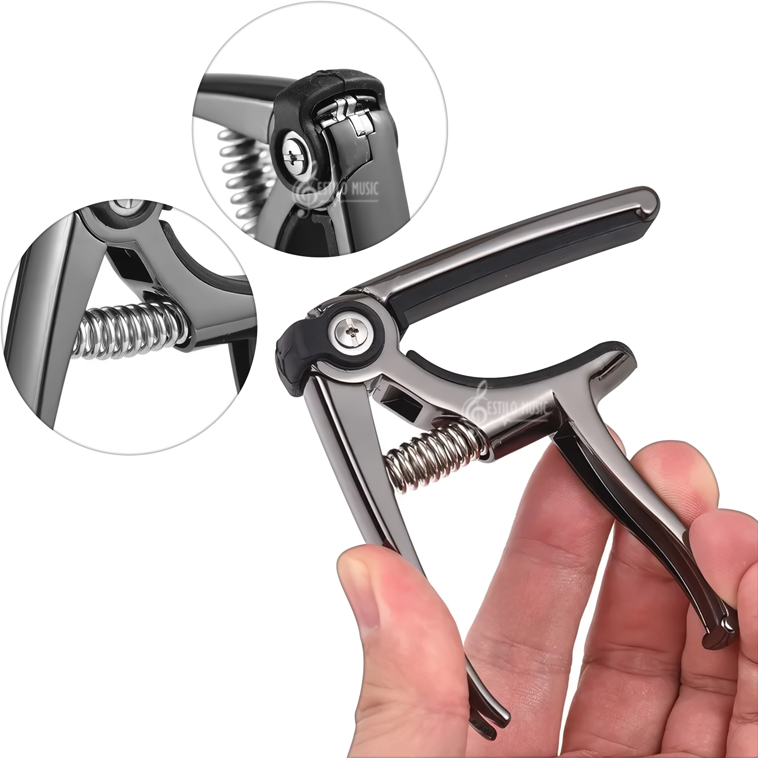 Capotraste Capo Guitarra 4-en-1: cejilla, corta cuerdas, quita pines y pick holder multifuncional para Guitarra, herramienta 4-en-1 que corta cuerdas, extrae pines, sujeta púas y funciona como capo BD01