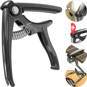 Capotraste Capo Guitarra 4-en-1: cejilla, corta cuerdas, quita pines y pick holder multifuncional para Guitarra, herramienta 4-en-1 que corta cuerdas, extrae pines, sujeta púas y funciona como capo BD01