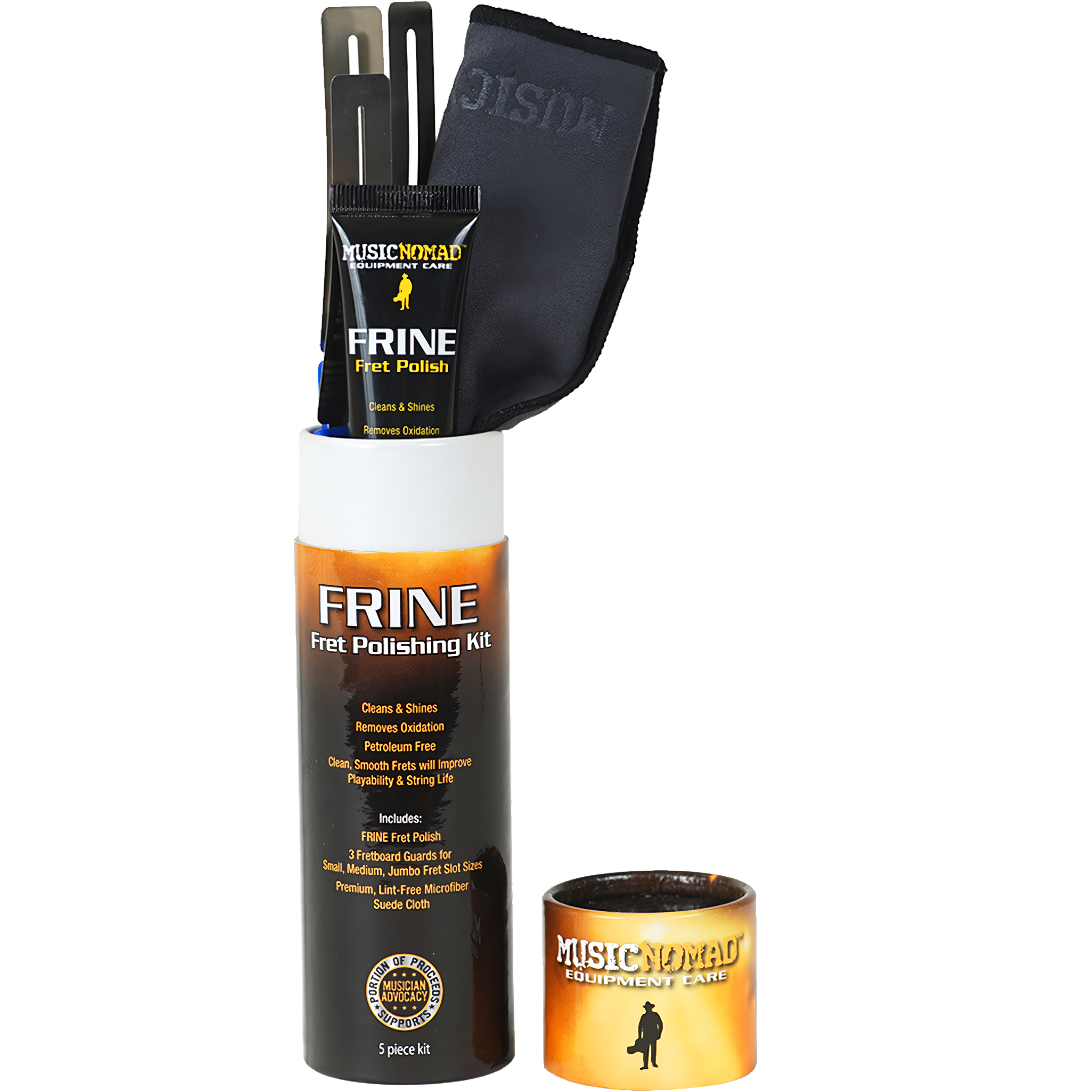 Limpiador de Trastes Guitarra MusicNomad FRINE MN124 – kit pulidor sin petróleo con guardas para diapasón y paño de microfibra