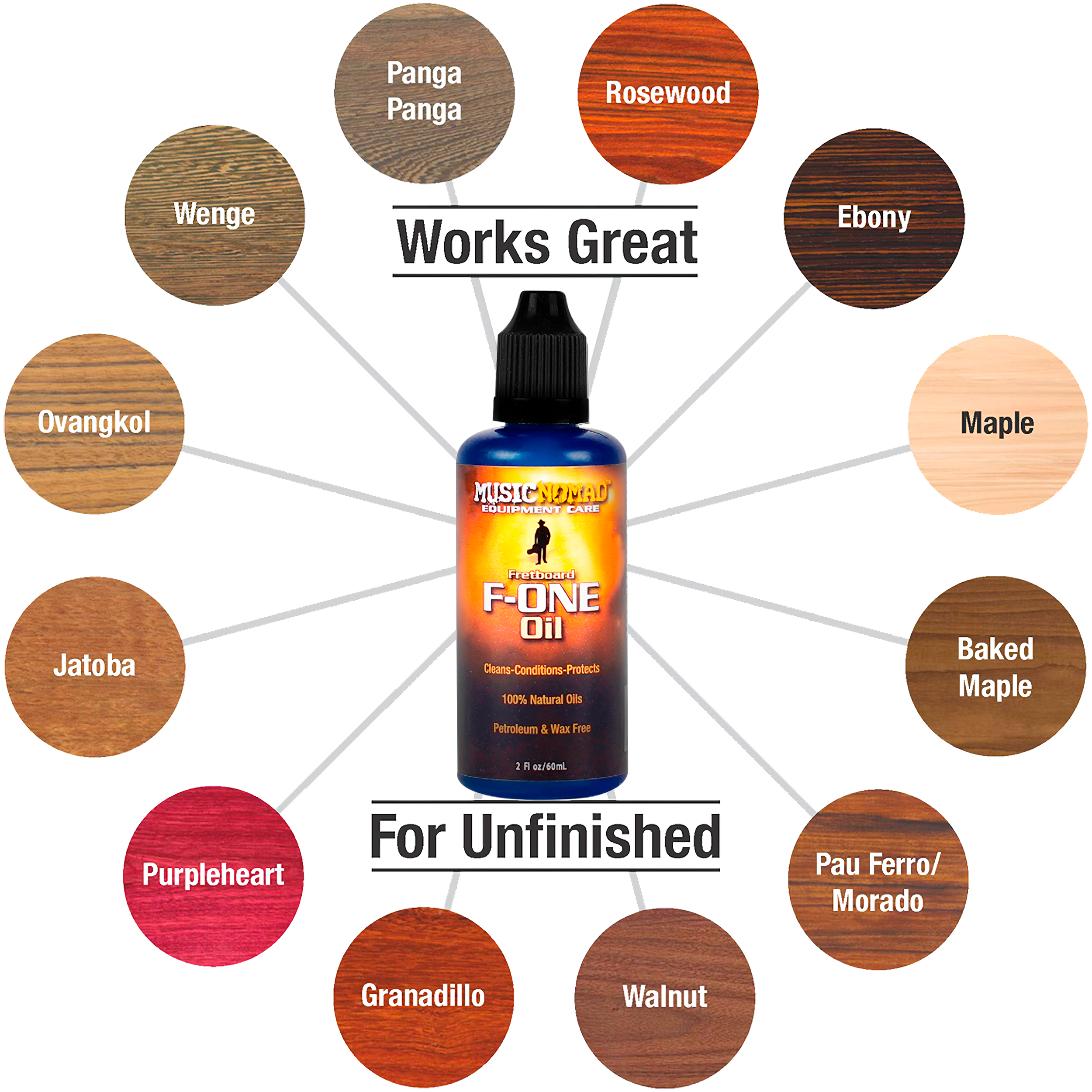 Aceite Music Nomad F-ONE para limpieza y acondicionamiento de diapasón, incluye paño de microfibra - MN105