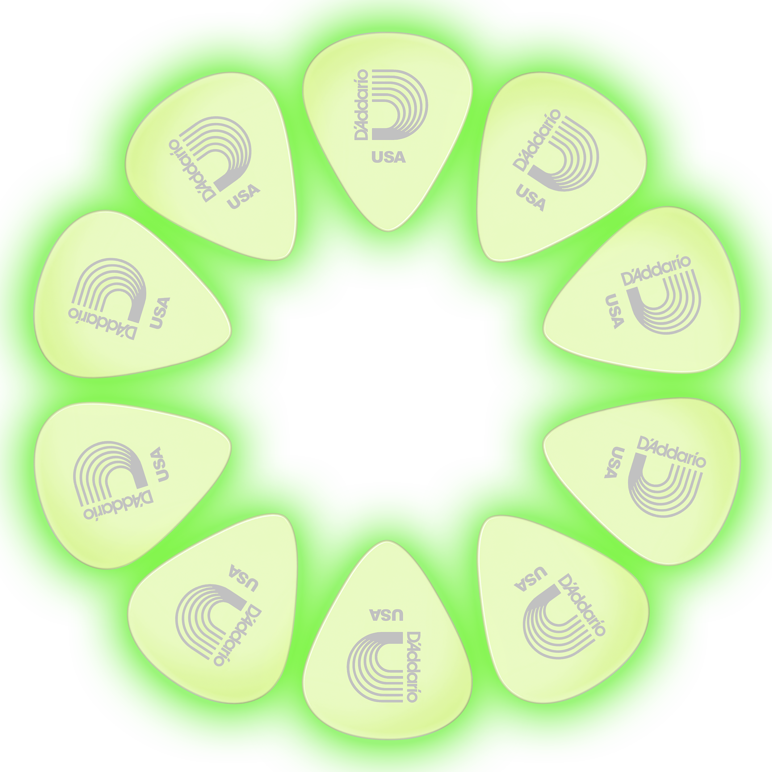 10 Plumillas Daddario celuloide luminiscente que brillan en la oscuridad, calibre ligero 0.50 mm, modelo 1CCG2-10 1CCG4-10, alta calidad USA