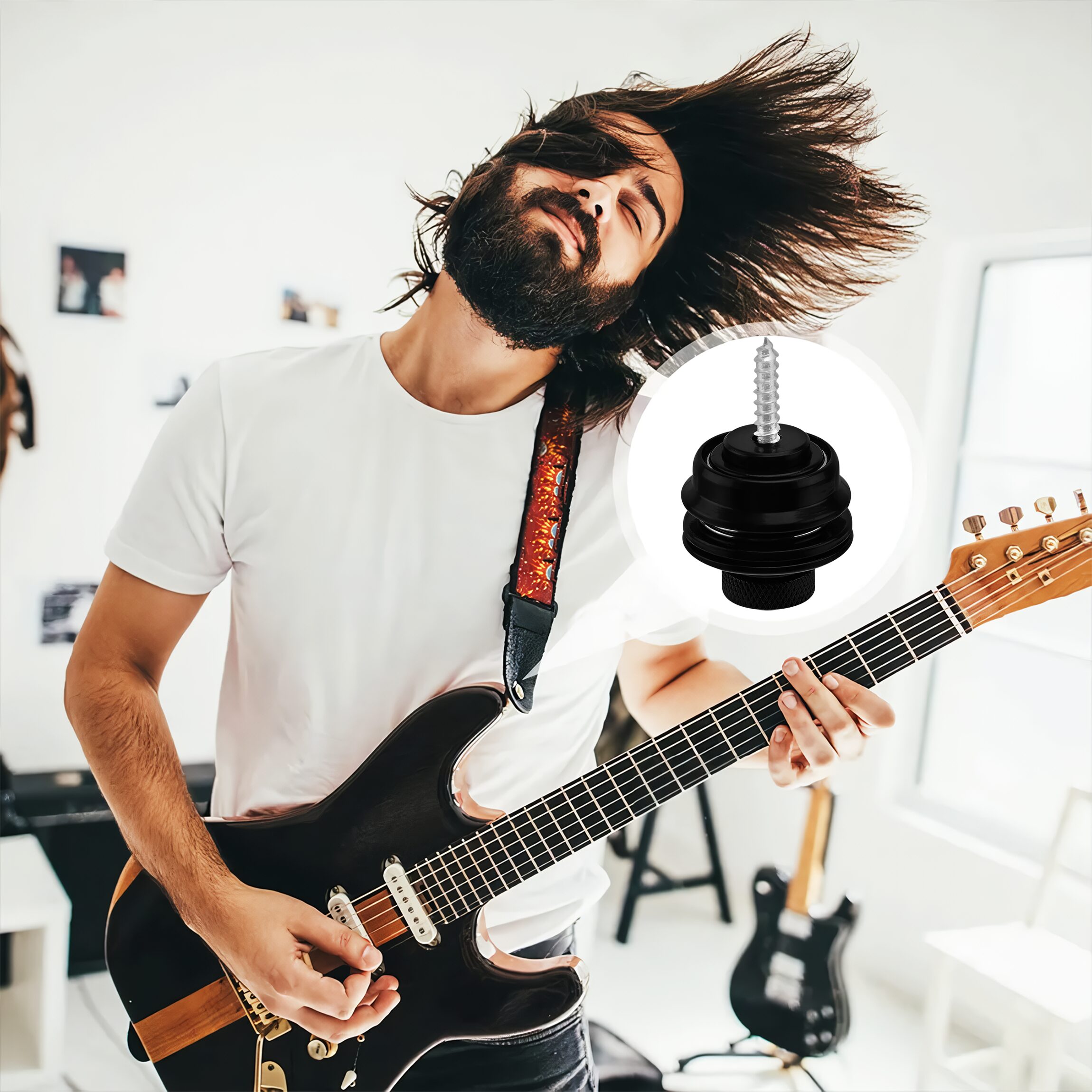 Botones metálicos desmontables para correa de guitarra acústica – set de dos, metal duradero y estilo elegante Juego de botones para correa strap desmontables, diseño metálico resistente para guitarra acústica TBDK Straplocks