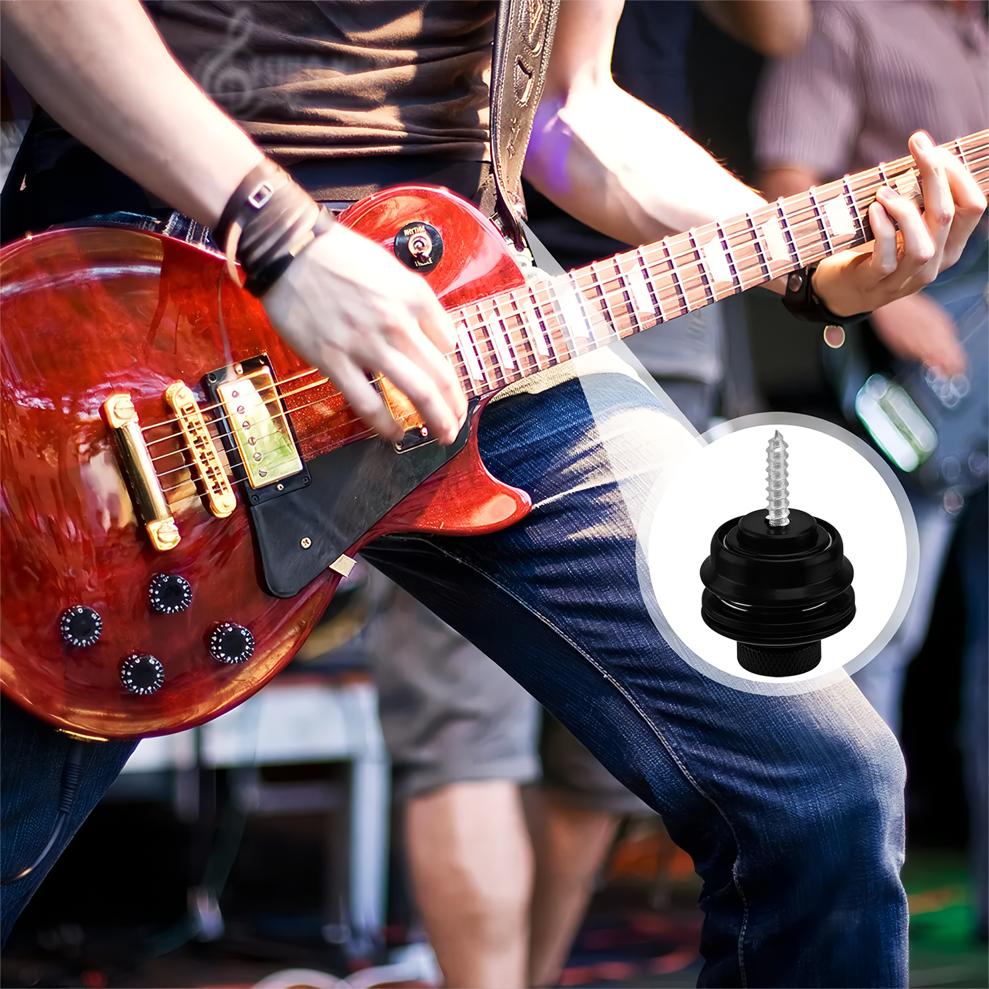 Botones metálicos desmontables para correa de guitarra acústica – set de dos, metal duradero y estilo elegante Juego de botones para correa strap desmontables, diseño metálico resistente para guitarra acústica TBDK Straplocks