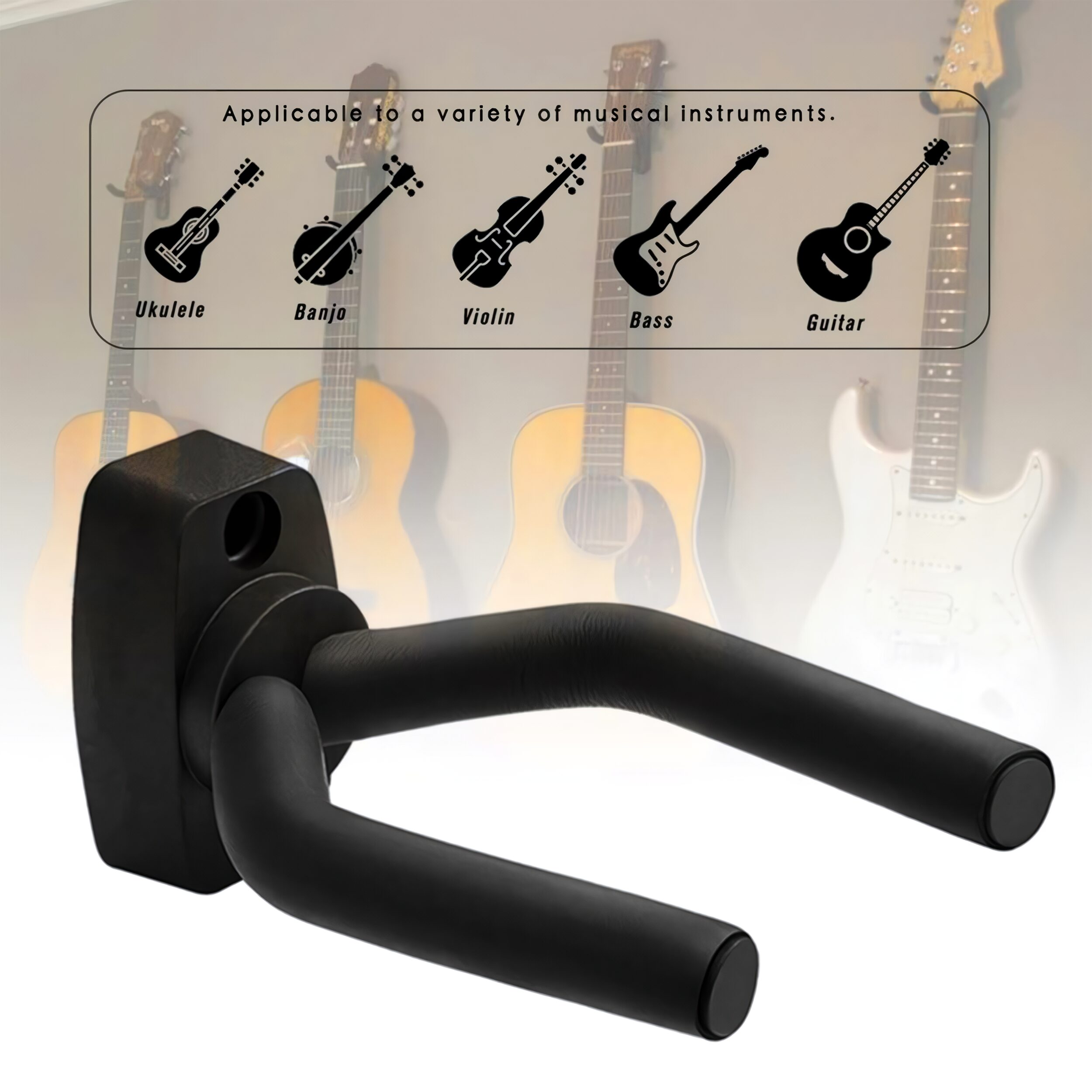 Soporte de Pared Guitarra para instrumentos de cuerda ideal para guitarra acústica, bajo y ukelele, diseño robusto y seguro SOPGA