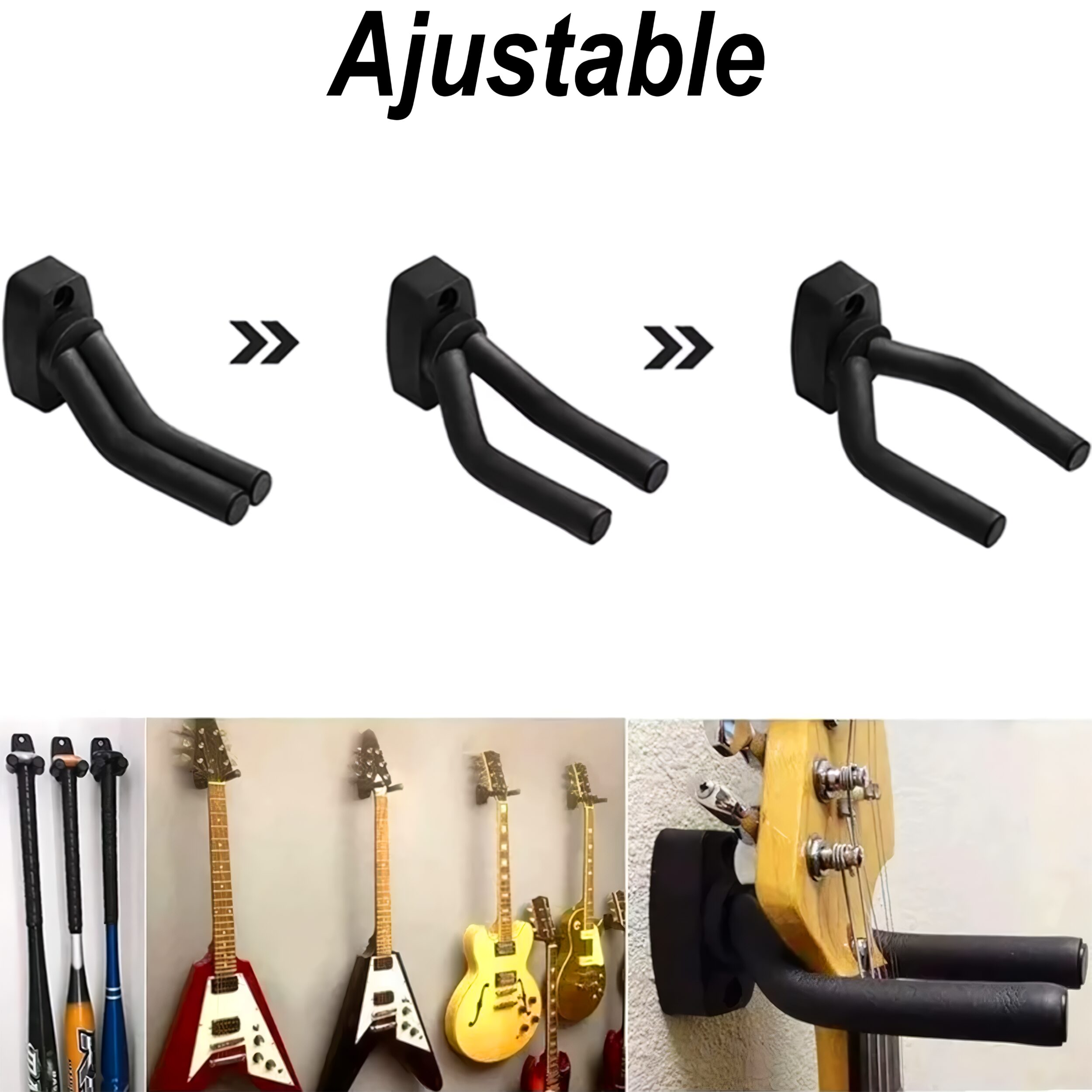 Soporte de Pared Guitarra para instrumentos de cuerda ideal para guitarra acústica, bajo y ukelele, diseño robusto y seguro SOPGA