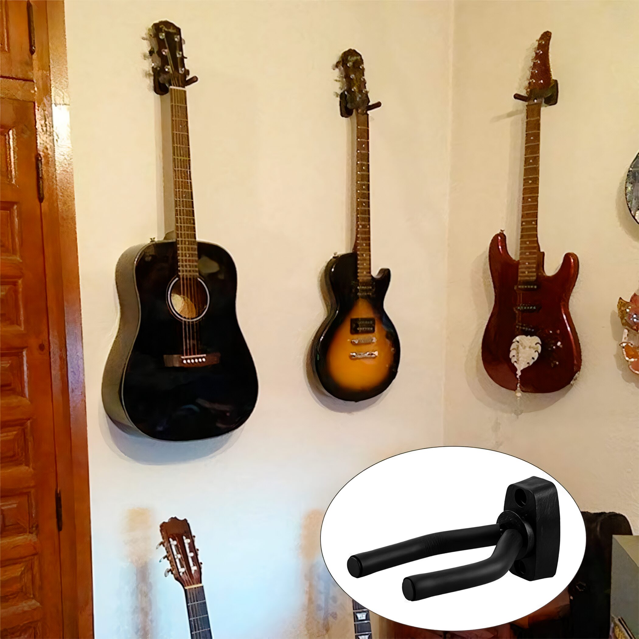 Soporte de Pared Guitarra para instrumentos de cuerda ideal para guitarra acústica, bajo y ukelele, diseño robusto y seguro SOPGA