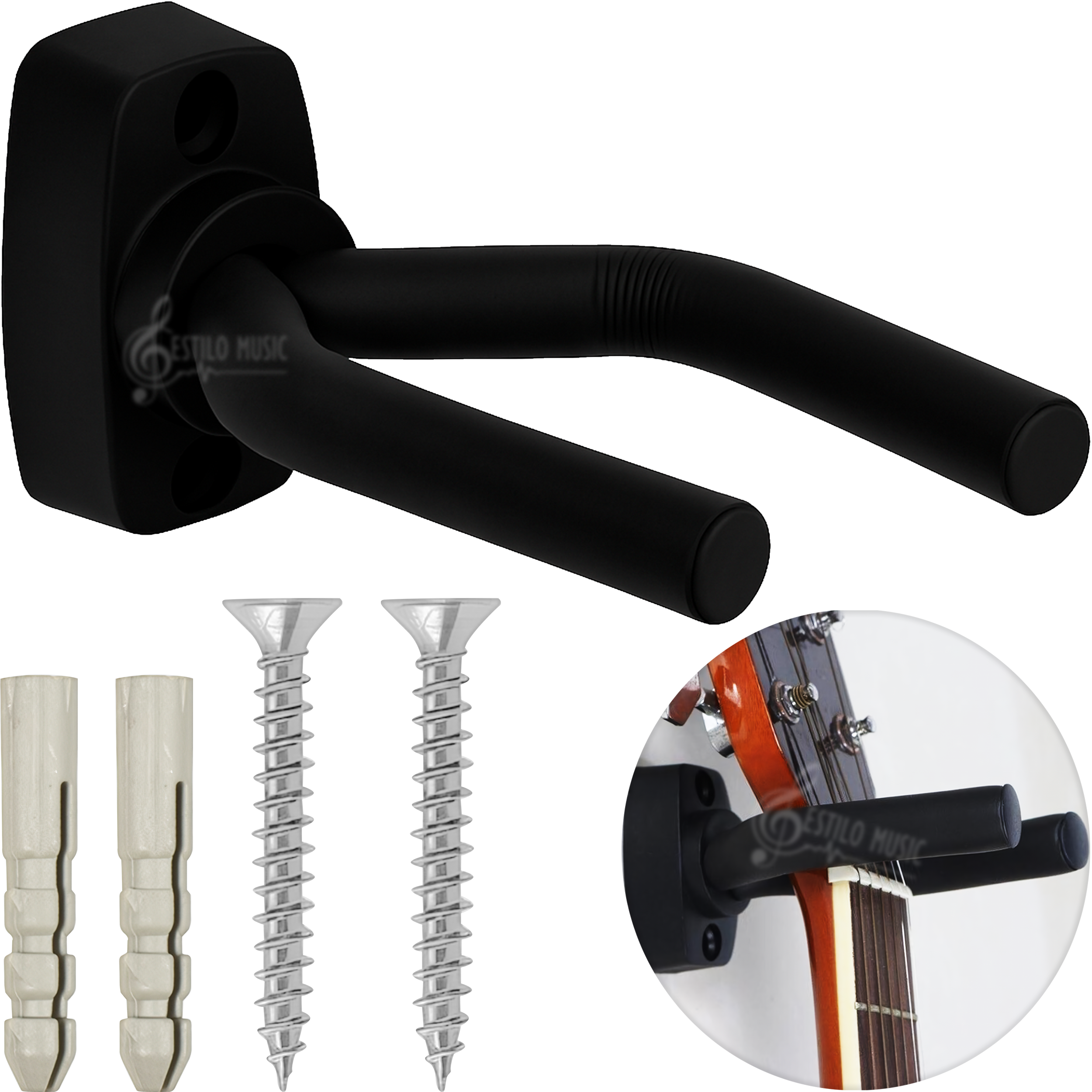 Soporte de Pared Guitarra para instrumentos de cuerda ideal para guitarra acústica, bajo y ukelele, diseño robusto y seguro SOPGA