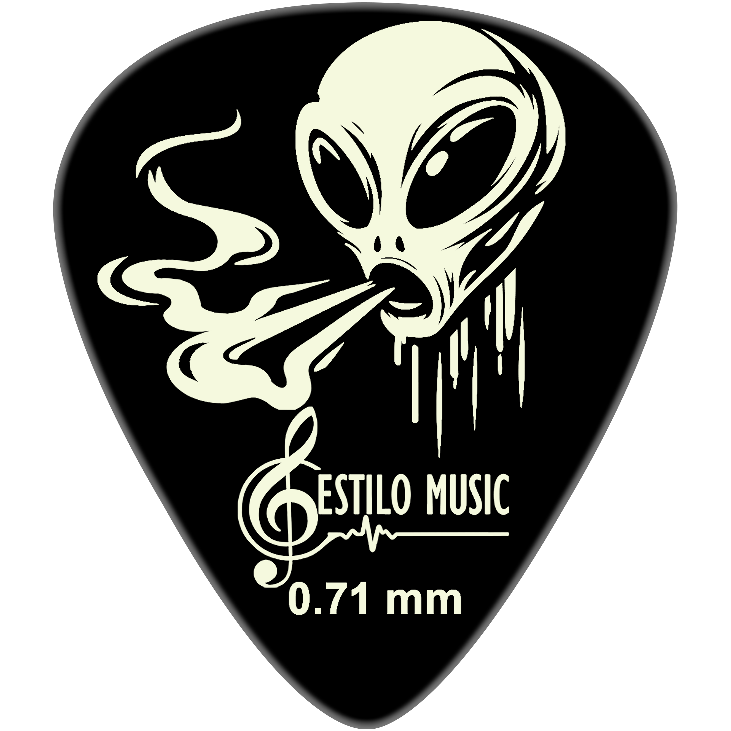 6 Plumillas Luminiscente Brilla Alien Toxic marca Estilo Music, púas de guitarra hechas de celuloide resistente, con máxima memoria, mínimo desgaste y efecto fluorescente que brilla en la oscuridad. PAT6