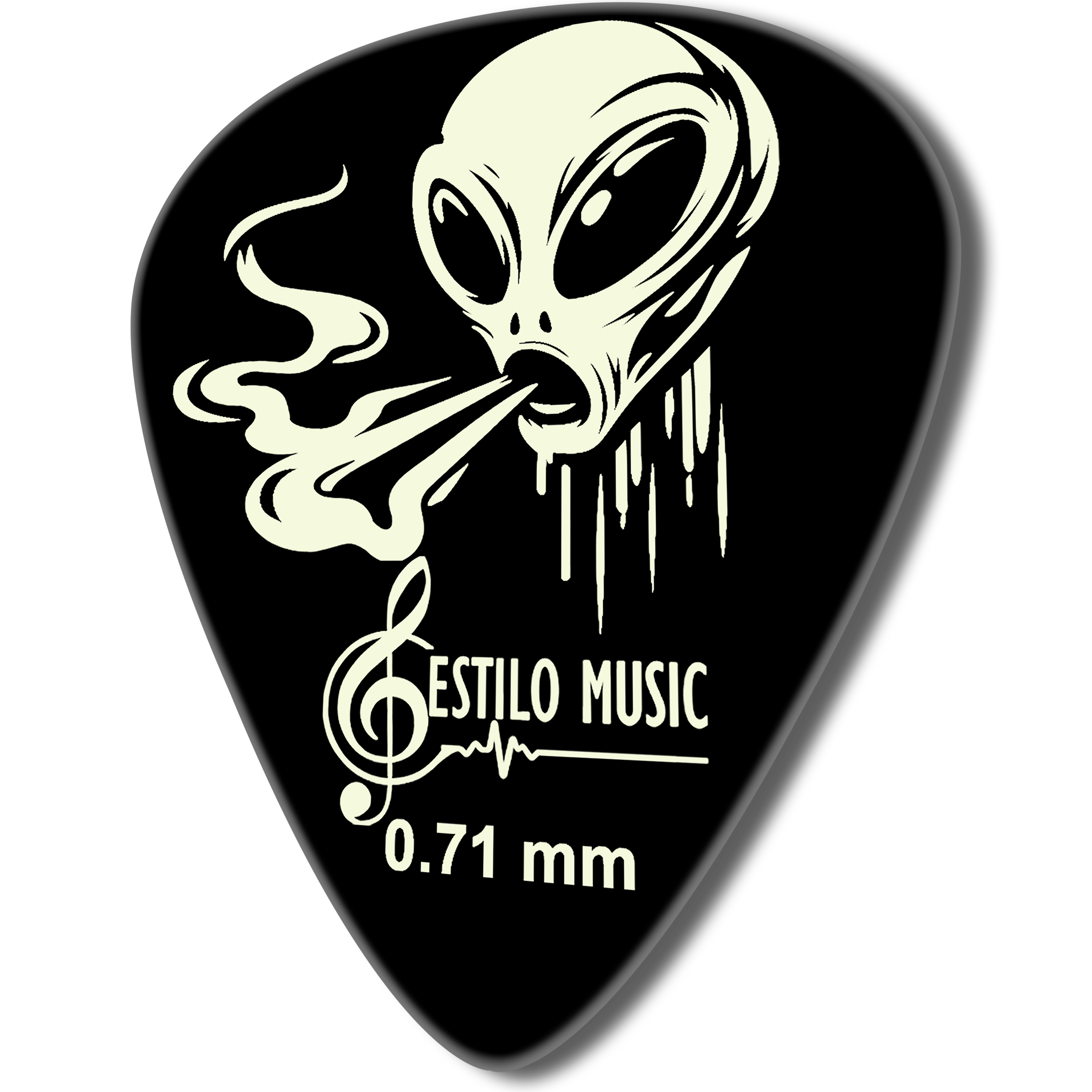 6 Plumillas Luminiscente Brilla Alien Toxic marca Estilo Music, púas de guitarra hechas de celuloide resistente, con máxima memoria, mínimo desgaste y efecto fluorescente que brilla en la oscuridad. PAT6