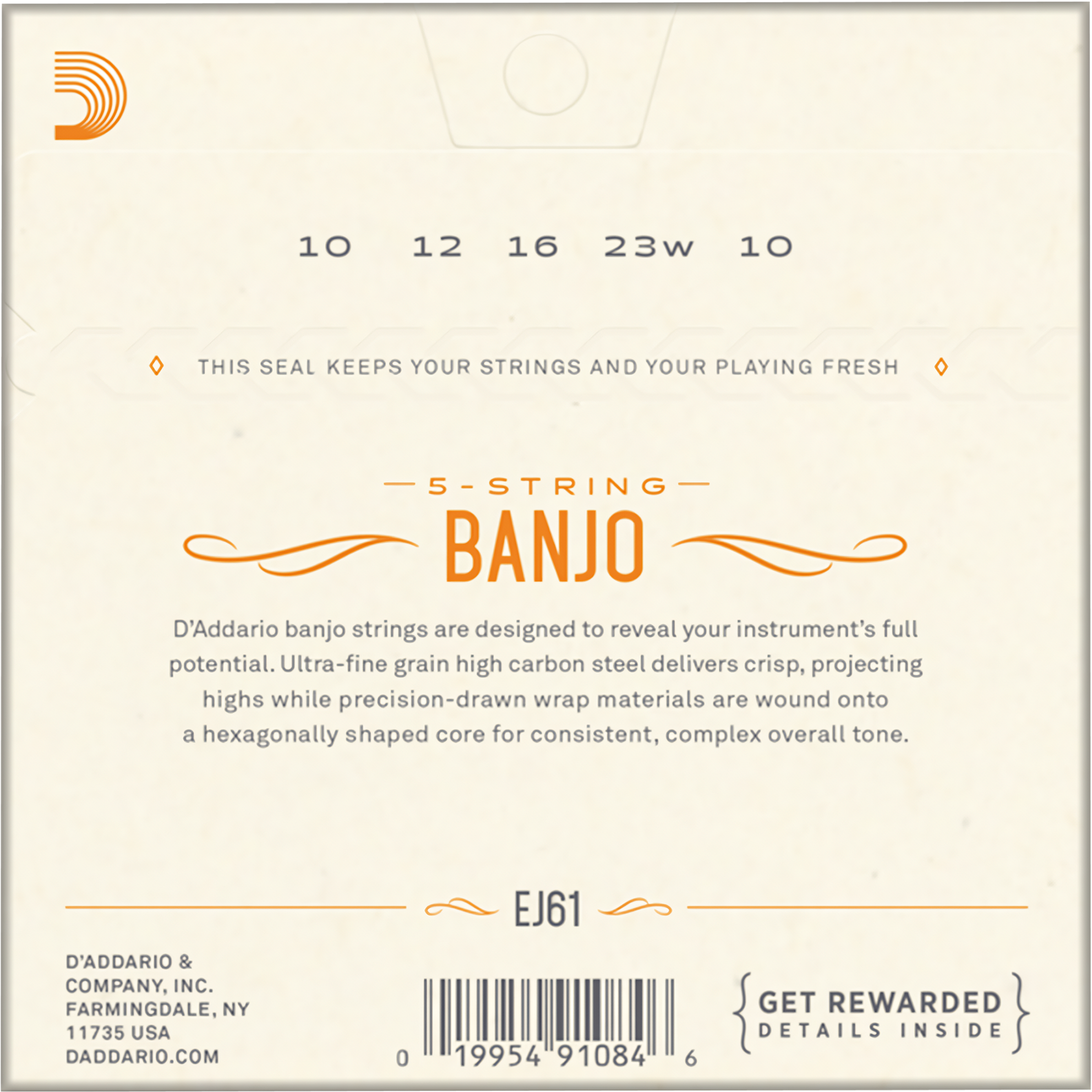 Cuerdas Banjo EJ61 Daddario juego para banjo de 5 cuerdas con acero niquelado y tono brillante. Juego de Cuerdas Banjo Daddario modelo EJ-61 con construcción loopend para ajuste universal EJ61