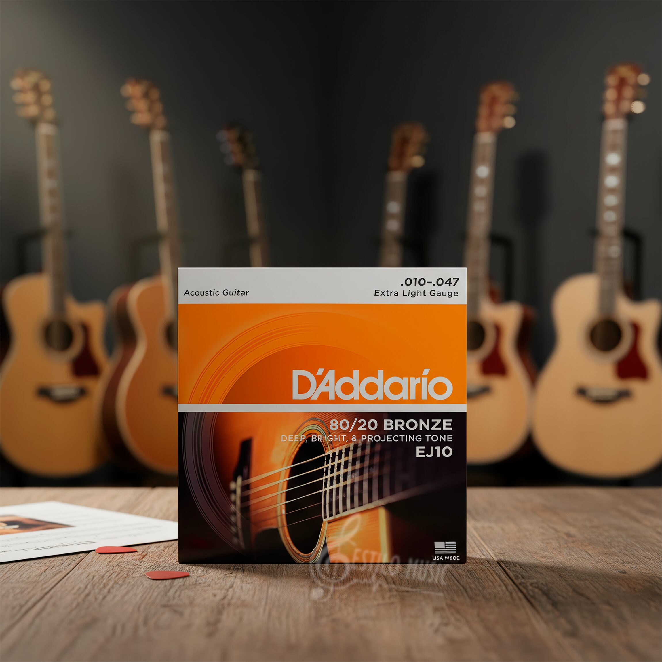 Cuerdas Daddario EJ10 para Guitarra acústica con calibre extra ligero y entorchado en bronce, tono brillante. Juego de Cuerdas Daddario EJ10 para Guitarra con empaque anticorrosión y sello de garantía original.