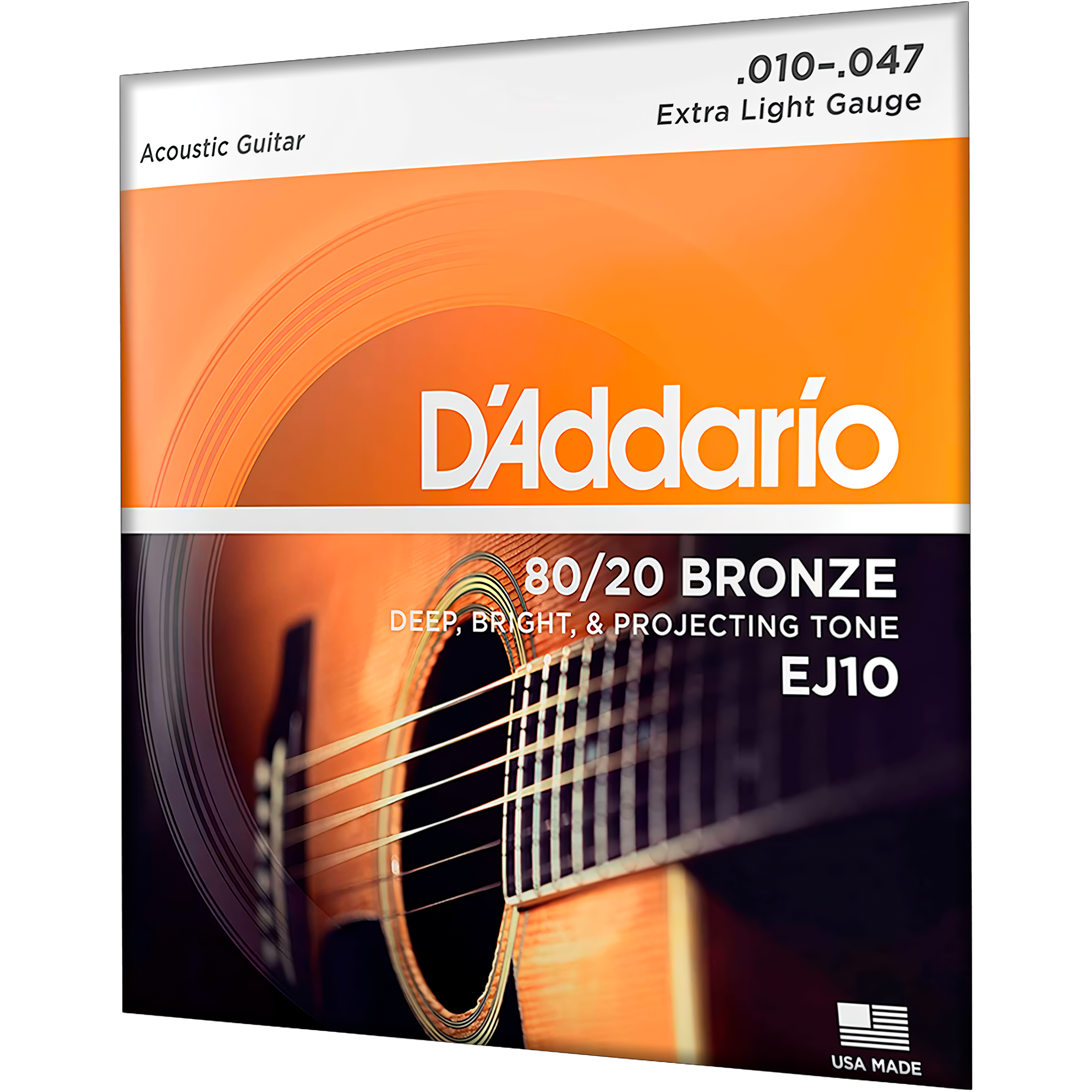 Cuerdas Daddario EJ10 para Guitarra acústica con calibre extra ligero y entorchado en bronce, tono brillante. Juego de Cuerdas Daddario EJ10 para Guitarra con empaque anticorrosión y sello de garantía original.