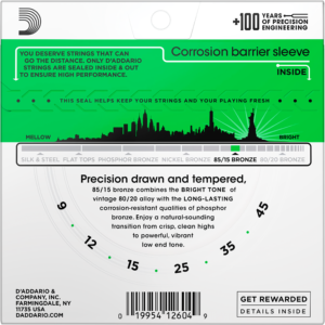 D'Addario EZ890 Super Light Gauge 09-45 – cuerdas de guitarra acústica 85/15 Bronze, brillo y fácil ejecución Daddario