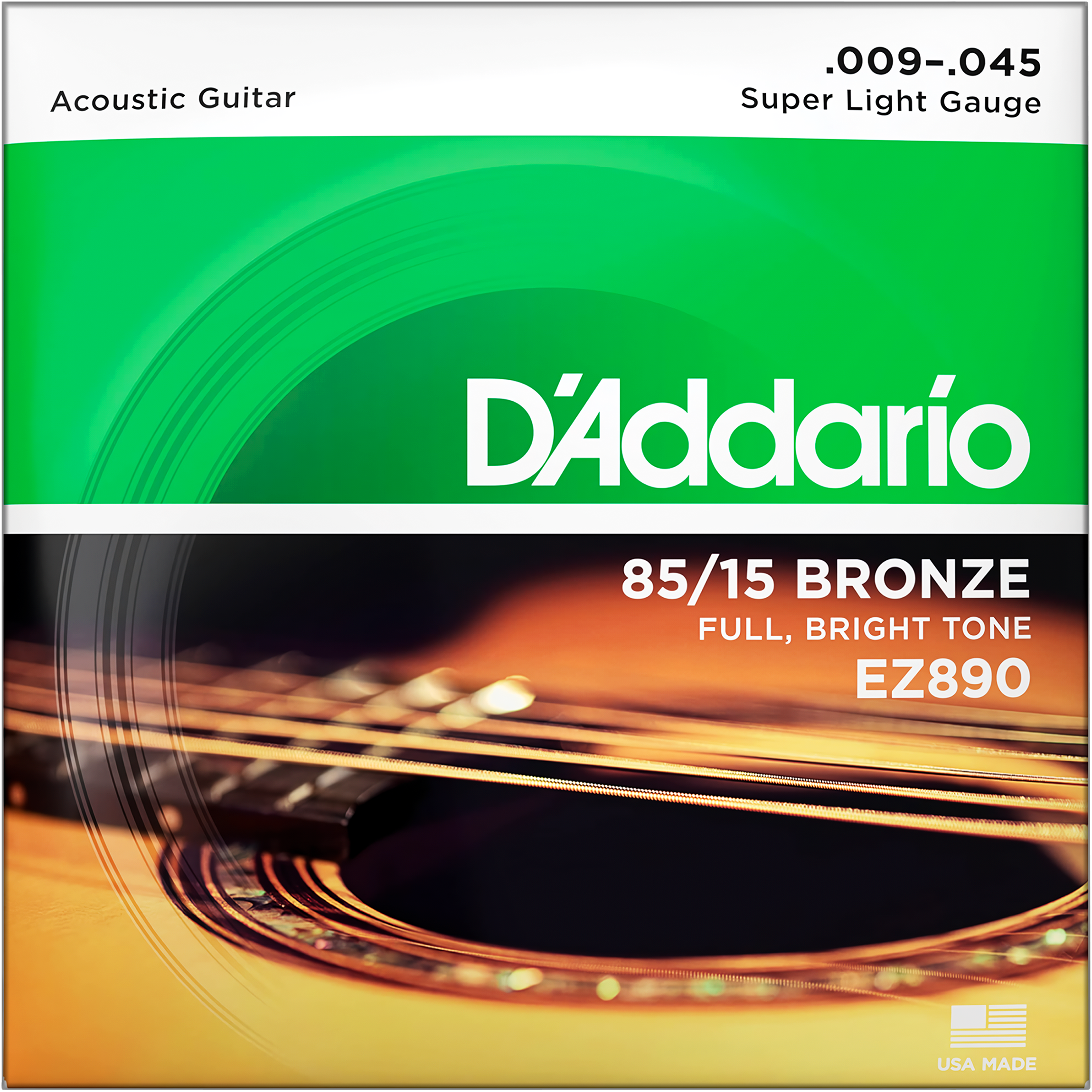 D'Addario EZ890 Super Light Gauge 09-45 – cuerdas de guitarra acústica 85/15 Bronze, brillo y fácil ejecución Daddario