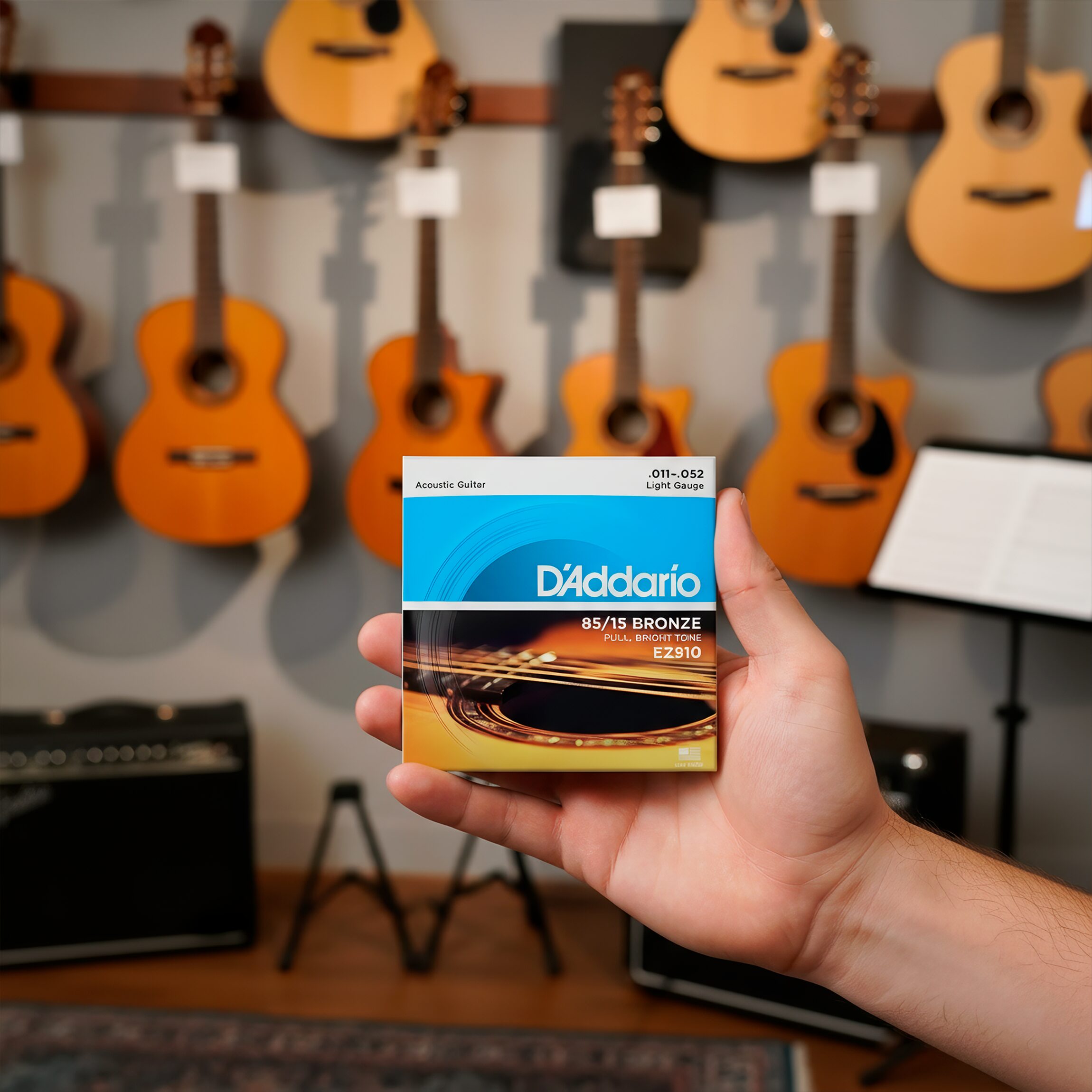 Cuerdas Guitarra D'Addario EZ910 85/15 Bronze Light (11-52) – juego de cuerdas acústicas premium