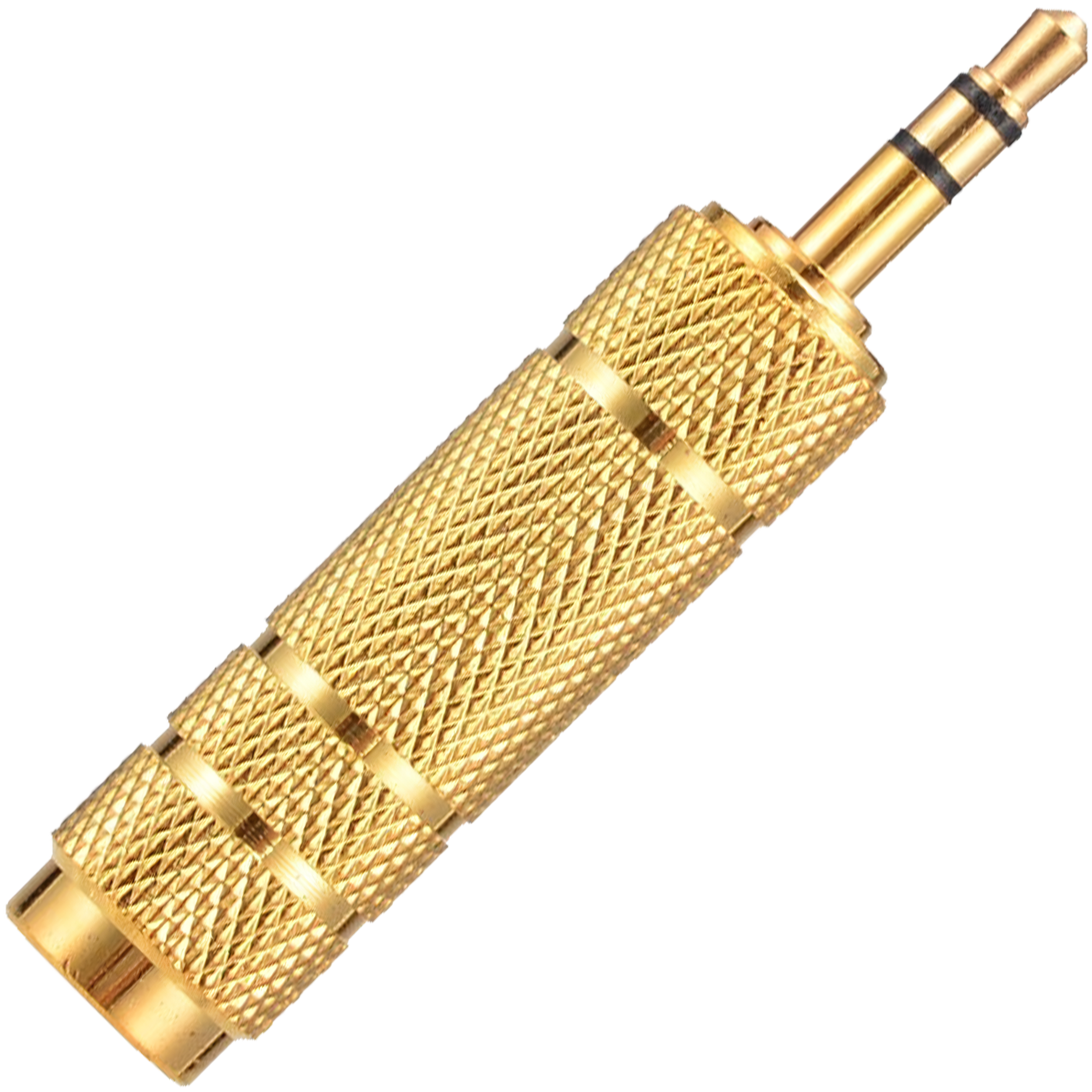 Adaptador estéreo de audio 3.5 mm a 6.5 mm marca genérica, carcasa metálica plateada y conectores chapados en níquel, ideal para conectar auriculares o cables auxiliares a equipos de audio profesionales AA63