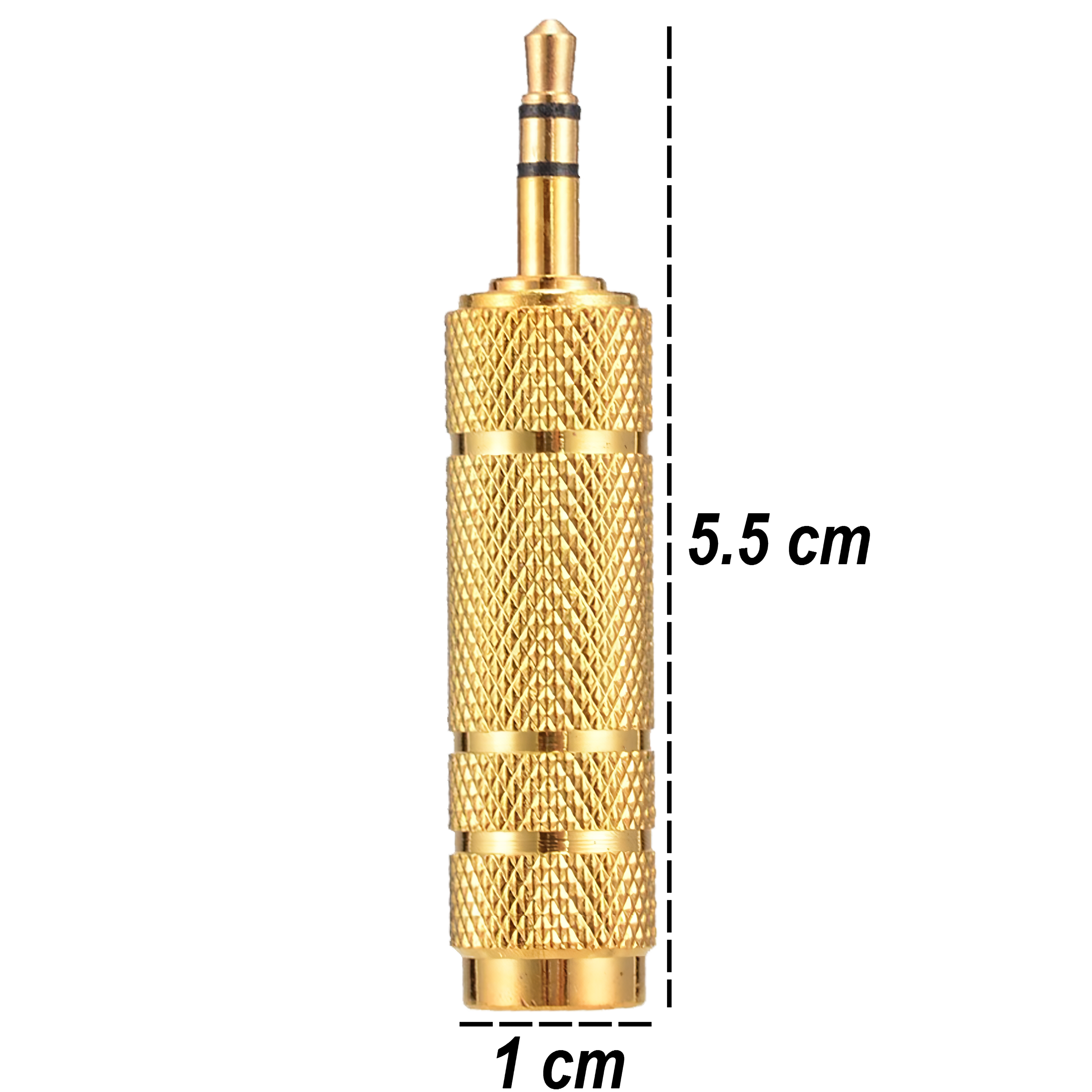 Adaptador estéreo de audio 3.5 mm a 6.5 mm marca genérica, carcasa metálica plateada y conectores chapados en níquel, ideal para conectar auriculares o cables auxiliares a equipos de audio profesionales AA63