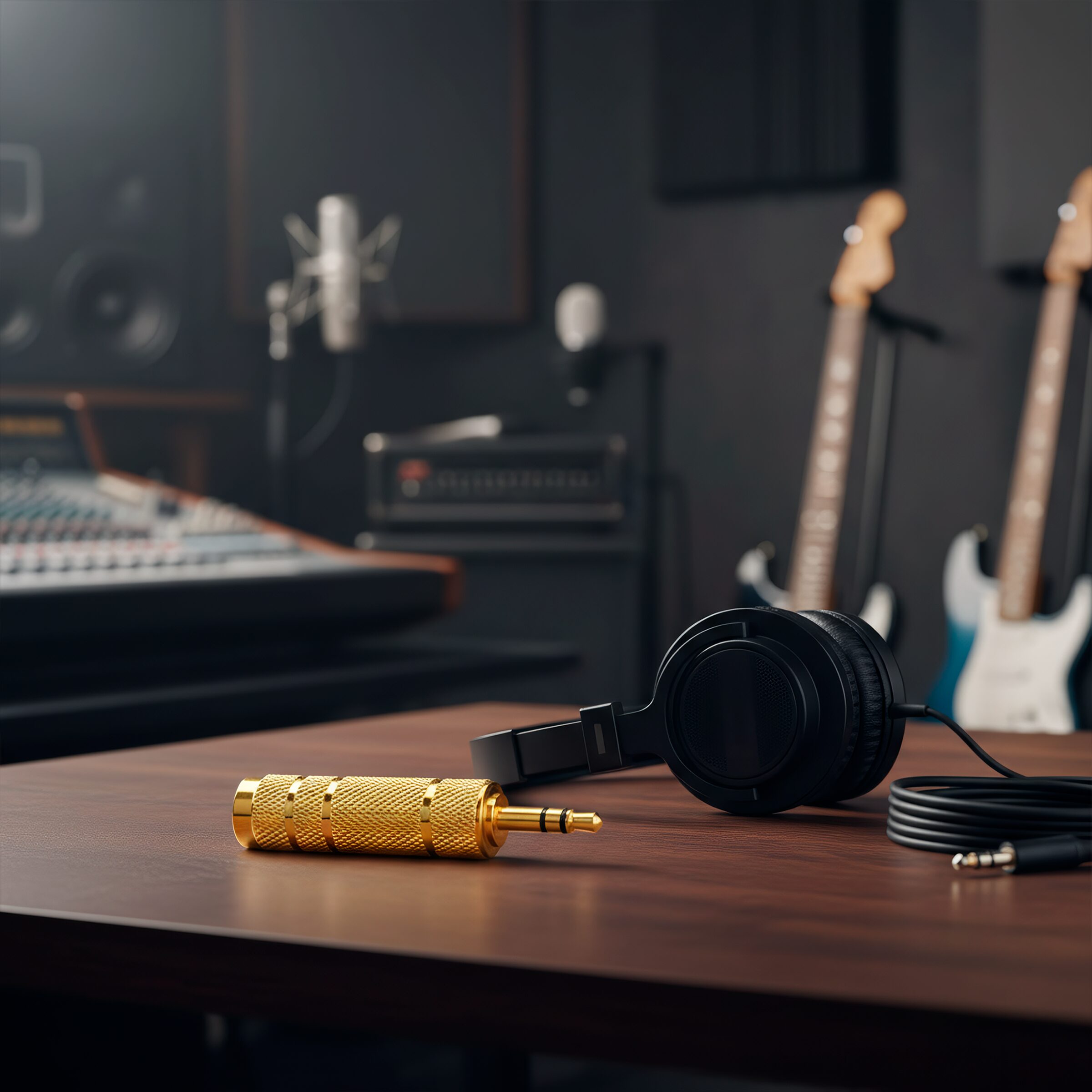 Adaptador estéreo de audio 3.5 mm a 6.5 mm marca genérica, carcasa metálica plateada y conectores chapados en níquel, ideal para conectar auriculares o cables auxiliares a equipos de audio profesionales AA63