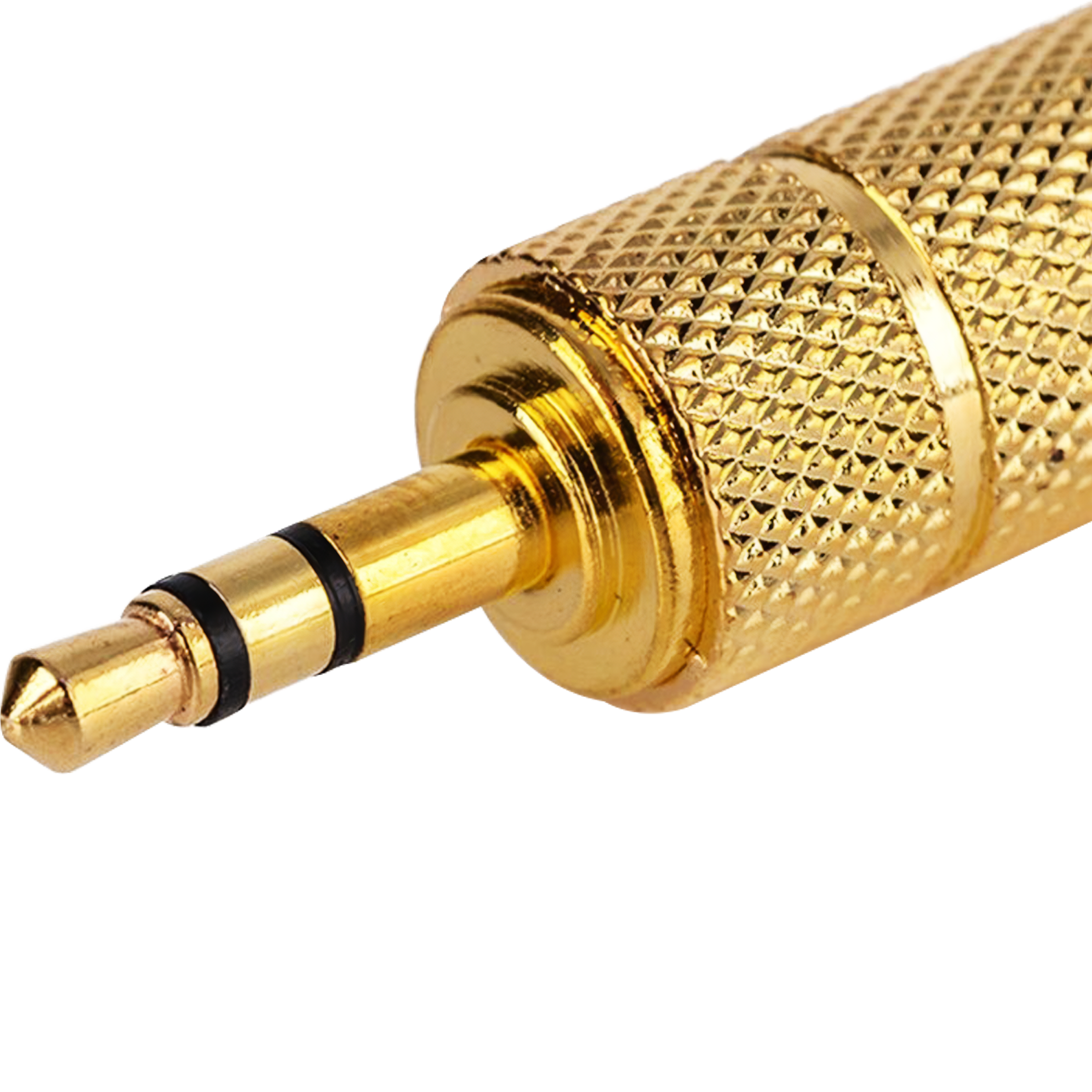 Adaptador estéreo de audio 3.5 mm a 6.5 mm marca genérica, carcasa metálica plateada y conectores chapados en níquel, ideal para conectar auriculares o cables auxiliares a equipos de audio profesionales AA63