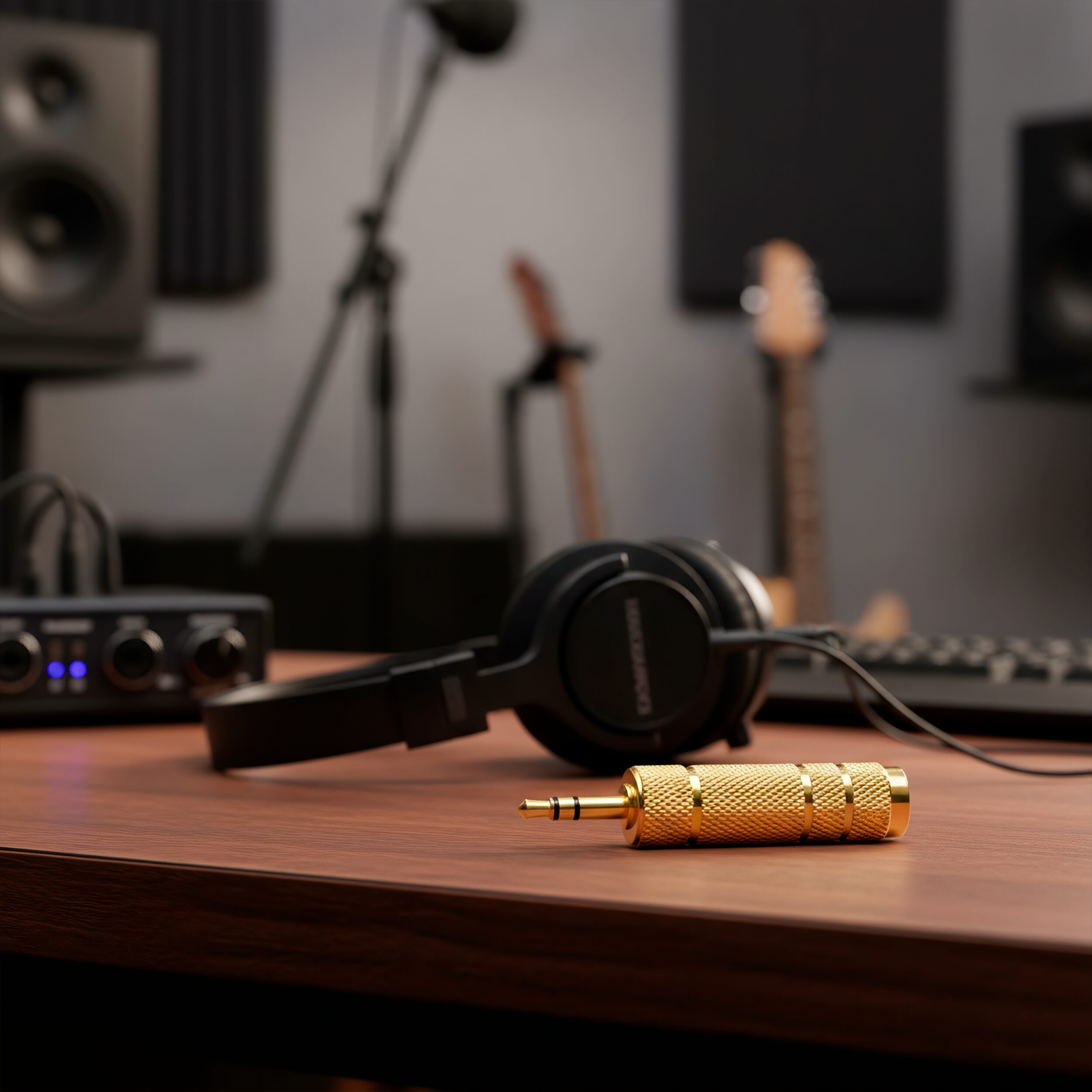 Adaptador estéreo de audio 3.5 mm a 6.5 mm marca genérica, carcasa metálica plateada y conectores chapados en níquel, ideal para conectar auriculares o cables auxiliares a equipos de audio profesionales AA63