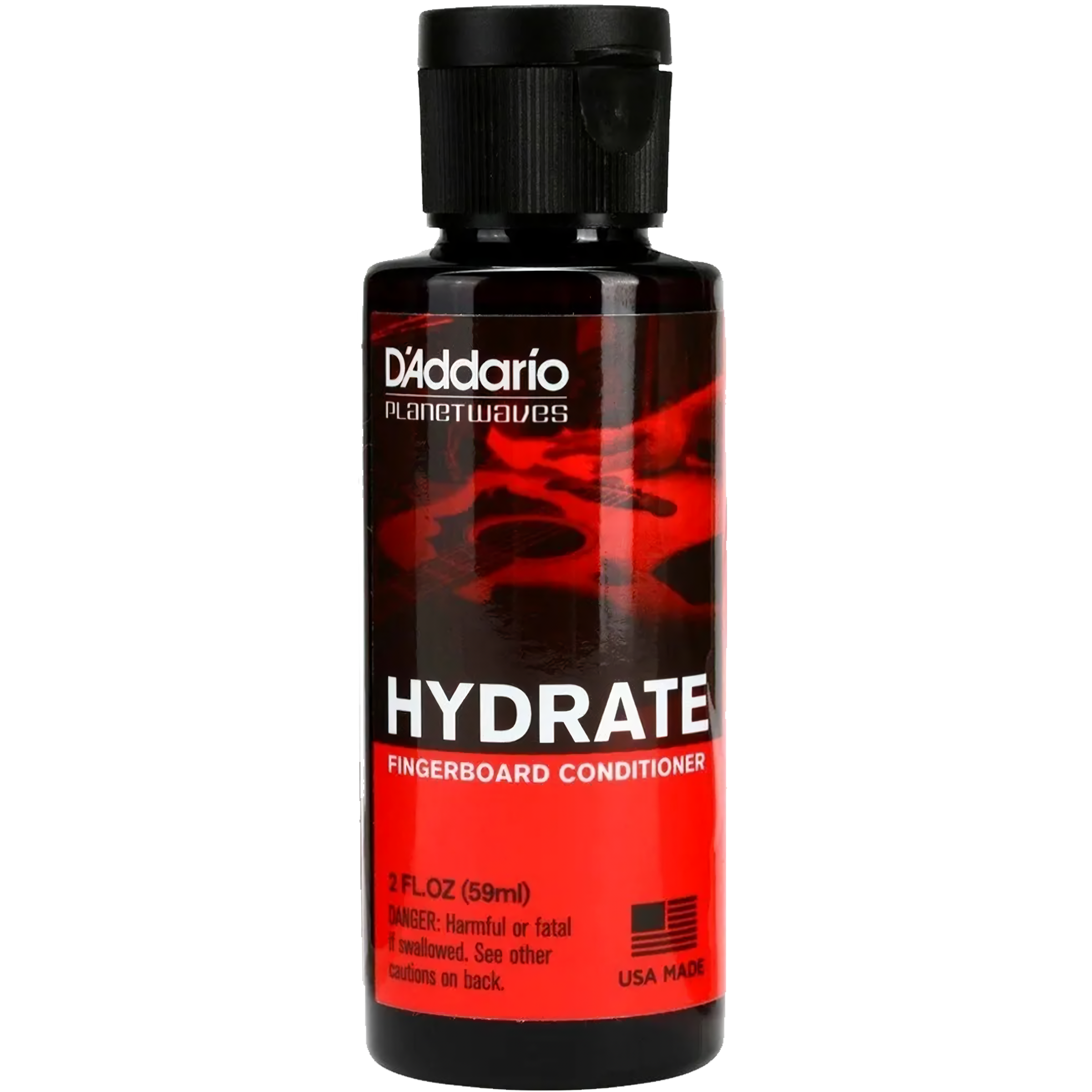 Kit D’Addario PW‑FBC Planets Waves con botella de aceite limpiador de 60 ml y paño de microfibra, fórmula sin acumulación para limpiar y acondicionar diapasones de madera oscura.