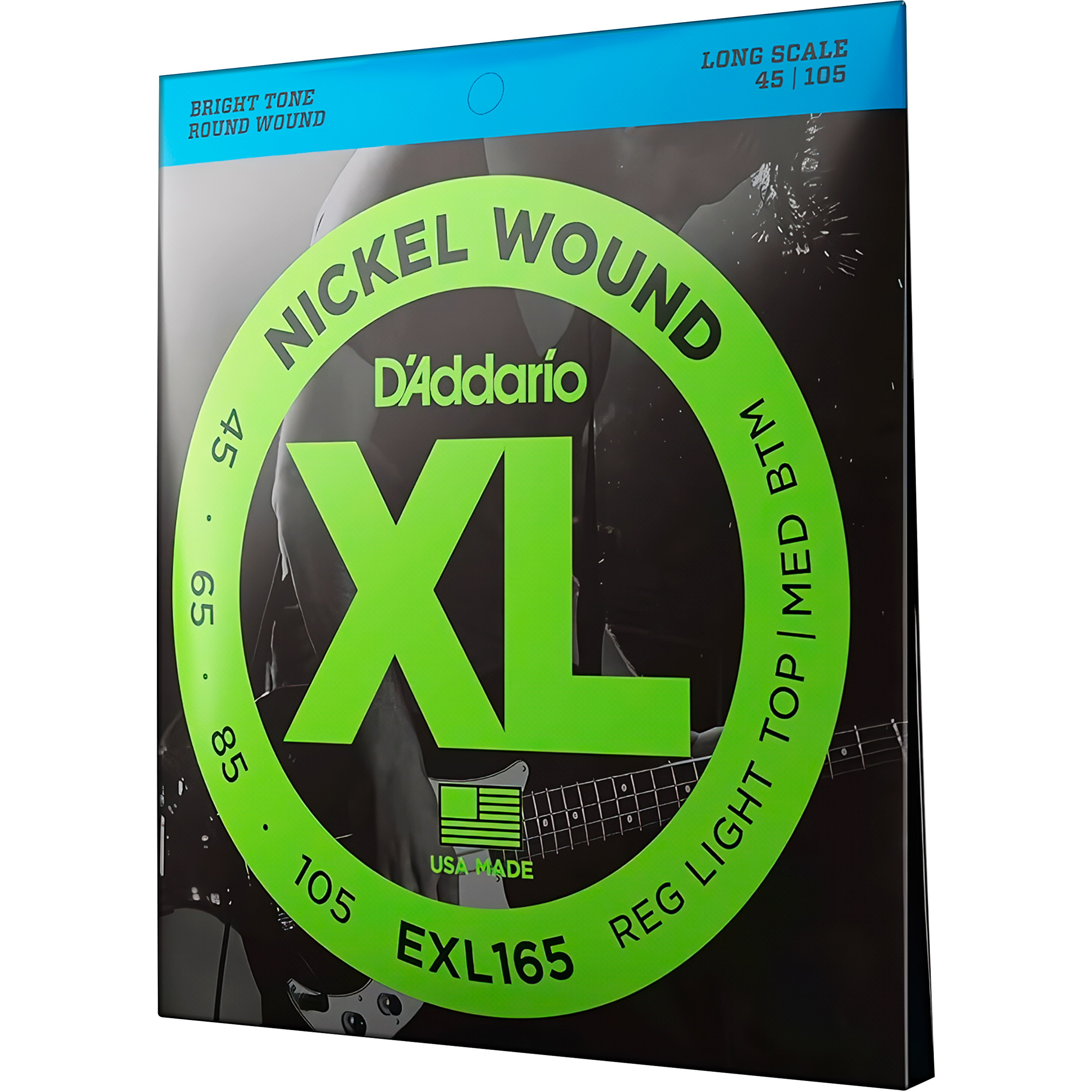 Cuerdas Bajo Electrico Daddario Exl165 45-105 de 4 cuerdas con entorchado de acero niquelado, modelo EXL165.