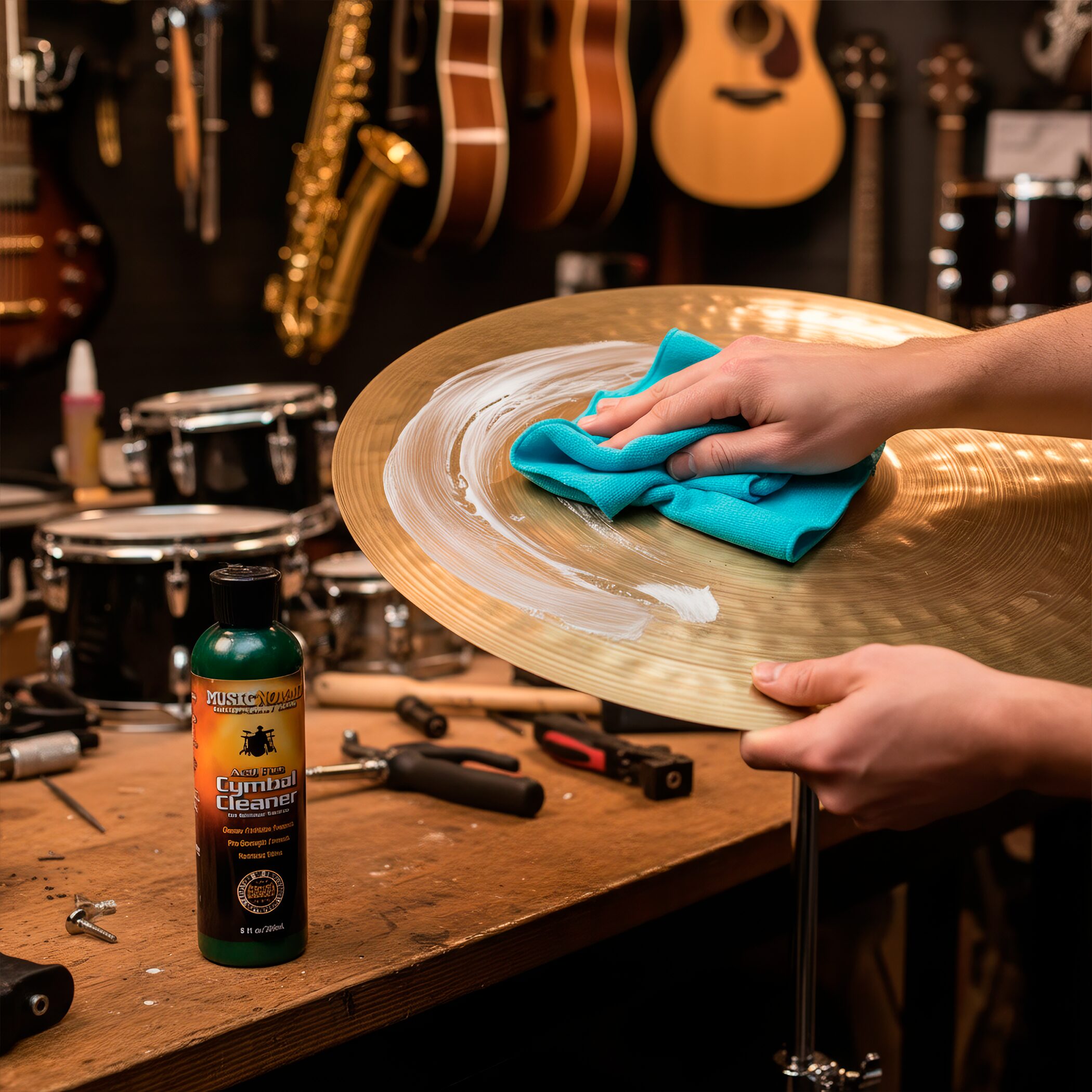 Limpiador Platillos Music Nomad Cymbal Cleaner MN111 limpia, pule y protege platillos, incluye franela de microfibra.