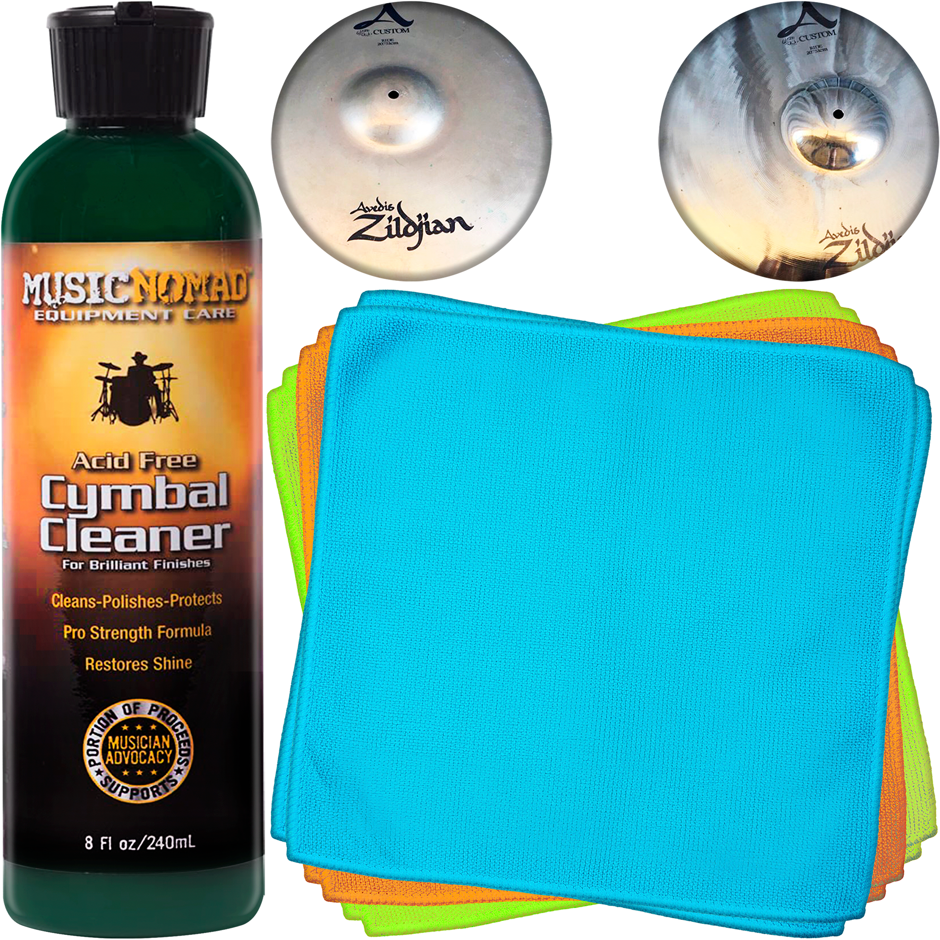 Limpiador Platillos Music Nomad Cymbal Cleaner MN111 limpia, pule y protege platillos, incluye franela de microfibra.