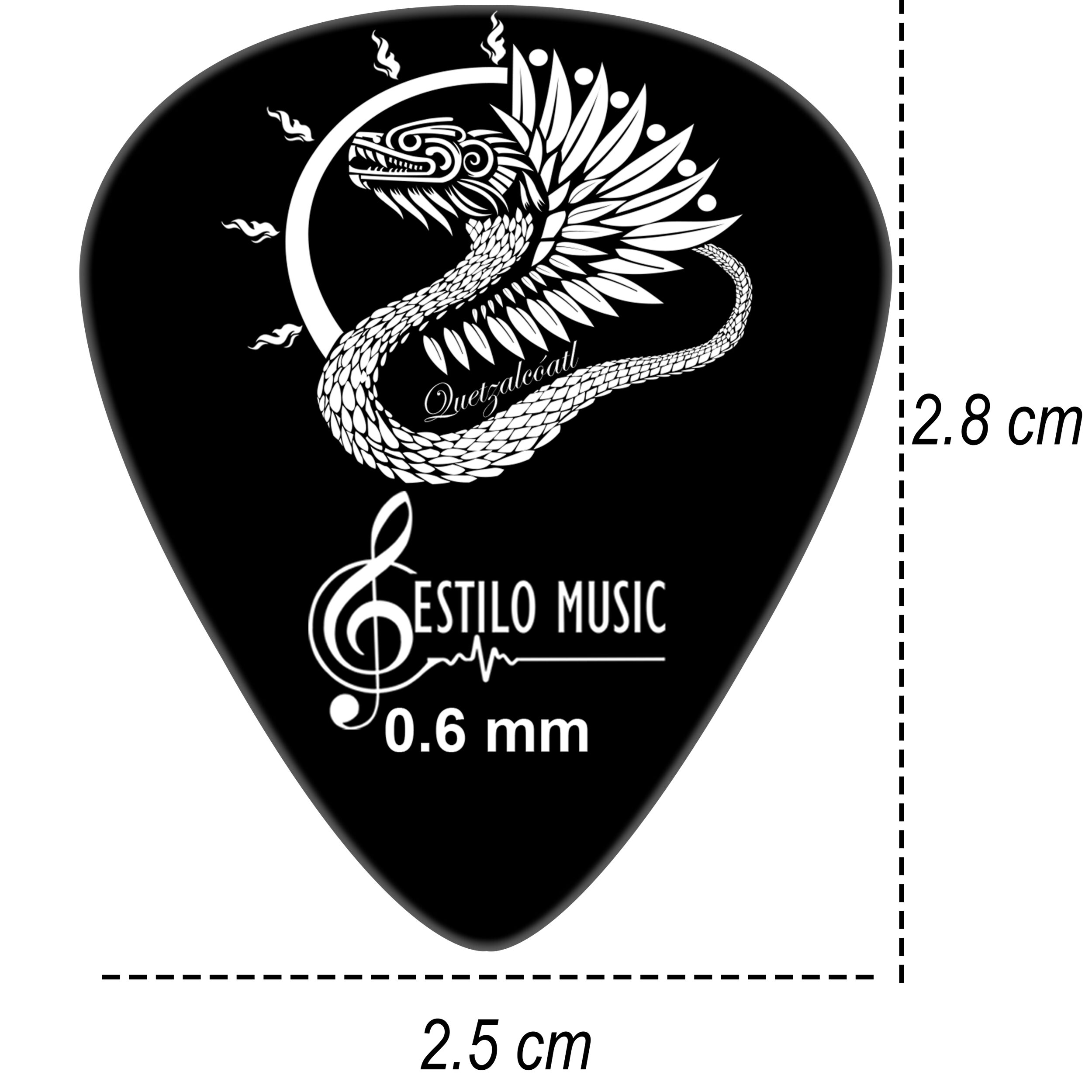 10 Puas Plumillas Guitarra Dioses Quetzalcoatl marca Estilo Music pack premium de plumillas de derlin con diferentes grosores diseño artístico 10 Puas Plumillas Guitarra Dioses Quetzalcoatl colección dioses con diseño Quetzalcoatl material derlin resistente marca Estilo Music