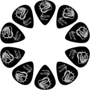 10 Puas Plumillas Guitarra Dioses Quetzalcoatl marca Estilo Music pack premium de plumillas de derlin con diferentes grosores diseño artístico 10 Puas Plumillas Guitarra Dioses Quetzalcoatl colección dioses con diseño Quetzalcoatl material derlin resistente marca Estilo Music