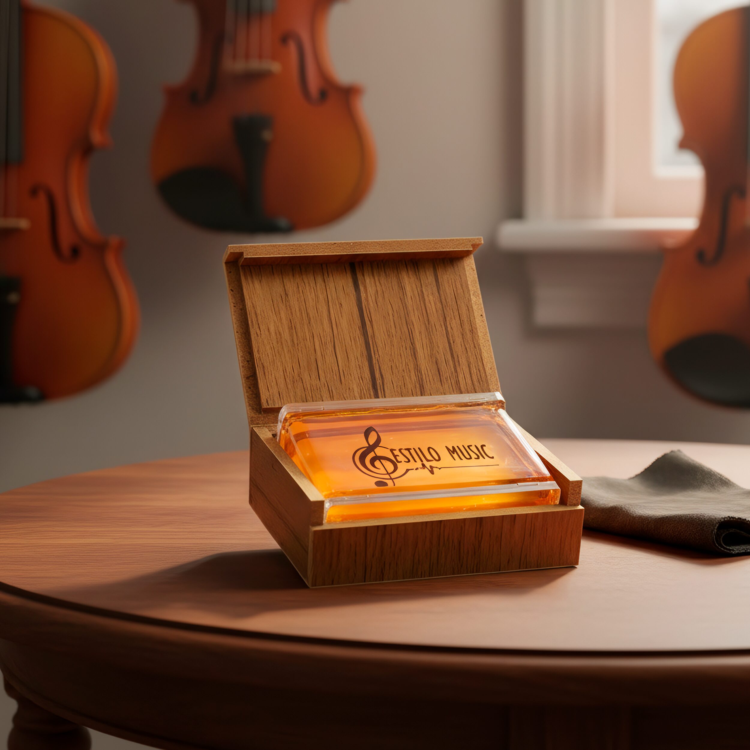Brea Colofonia P/ Violin Rosin Resina marca Estilo Music con caja de madera premium resina natural para arco de violín viola y cello Brea Colofonia P/ Violin Rosin Resina natural con estuche de madera para arco de instrumentos de cuerda marca Estilo Music
